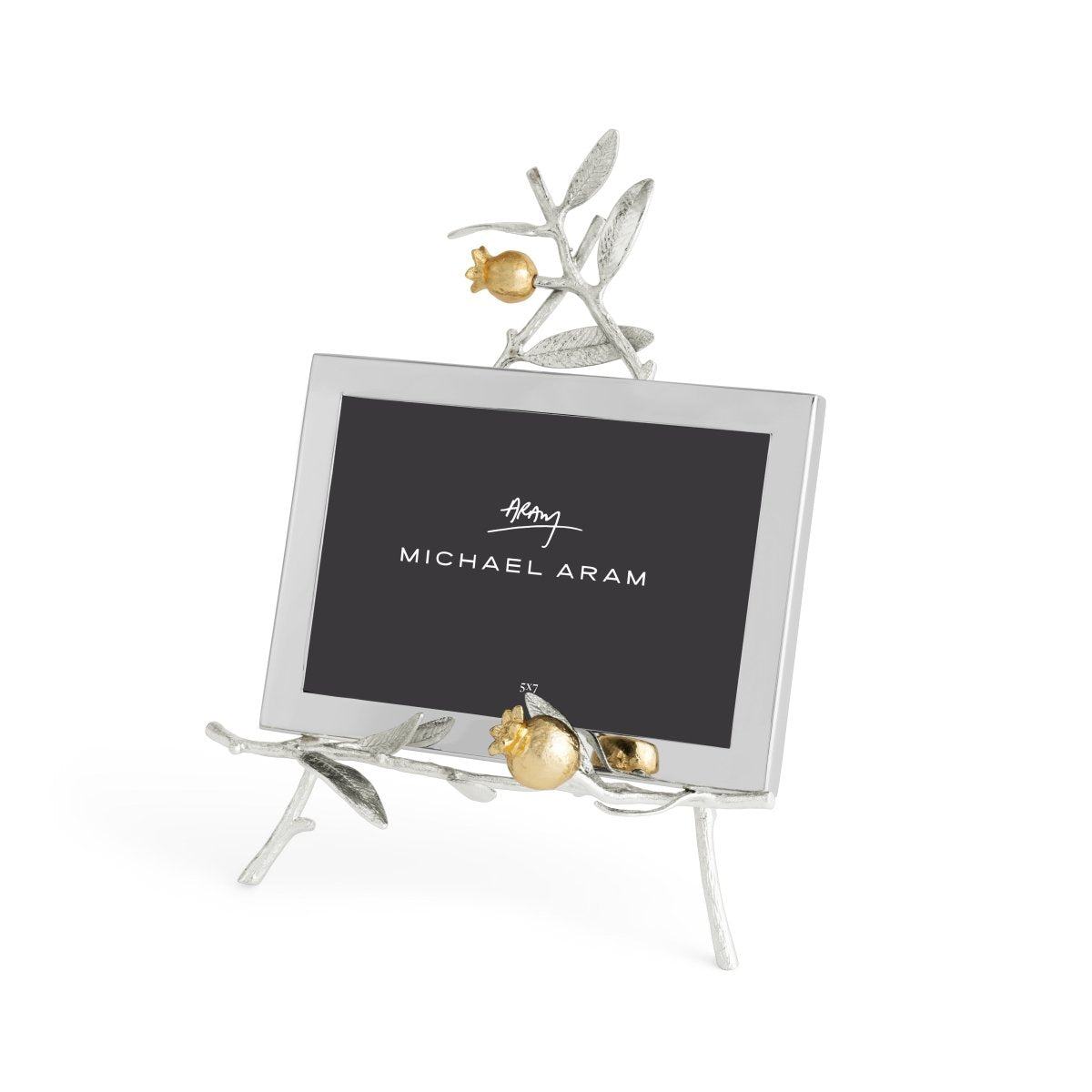 Elegant Pomegranate Silver & Gold Easel Frame - Perfect for Displaying Photos, Artwork, and Keepsakes at Home, Office, or Wedding Decor