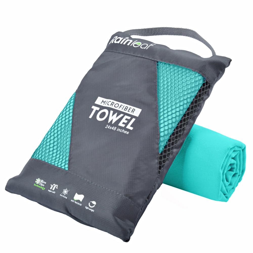Rainleaf Microfiber Towel - Quick Dry, Super Absorbent, Ultra Compact & Lightweight - Perfect for Travel, Gym, Camping, Beach, Shower & Pool - Ideal for Backpacking, Sports & Outdoor Adventures