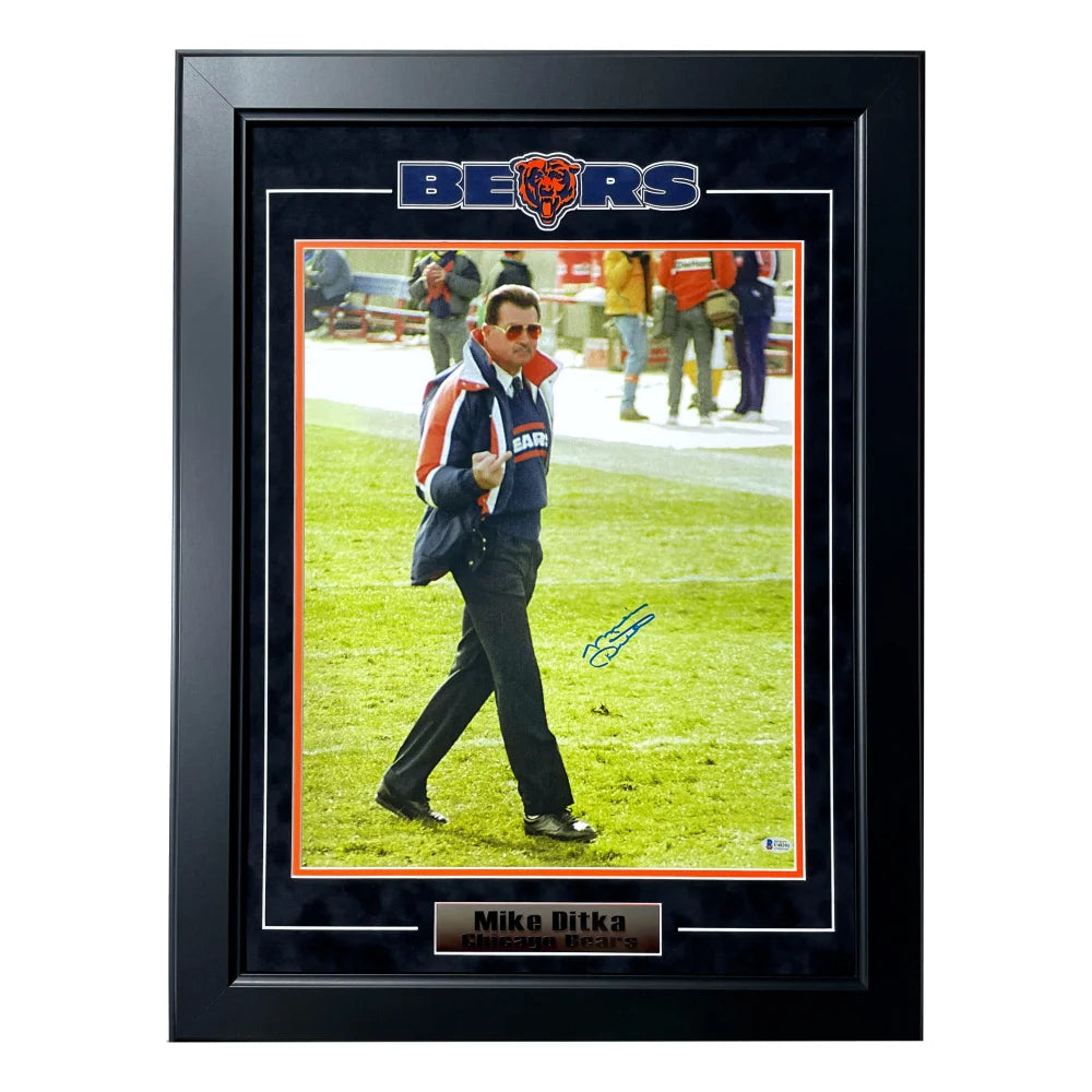 Mike Ditka Autographed 16x20 Framed Photo with Middle Finger Gesture - BAS Certified Chicago Bears Memorabilia for Sports Fans & Man Cave Decor