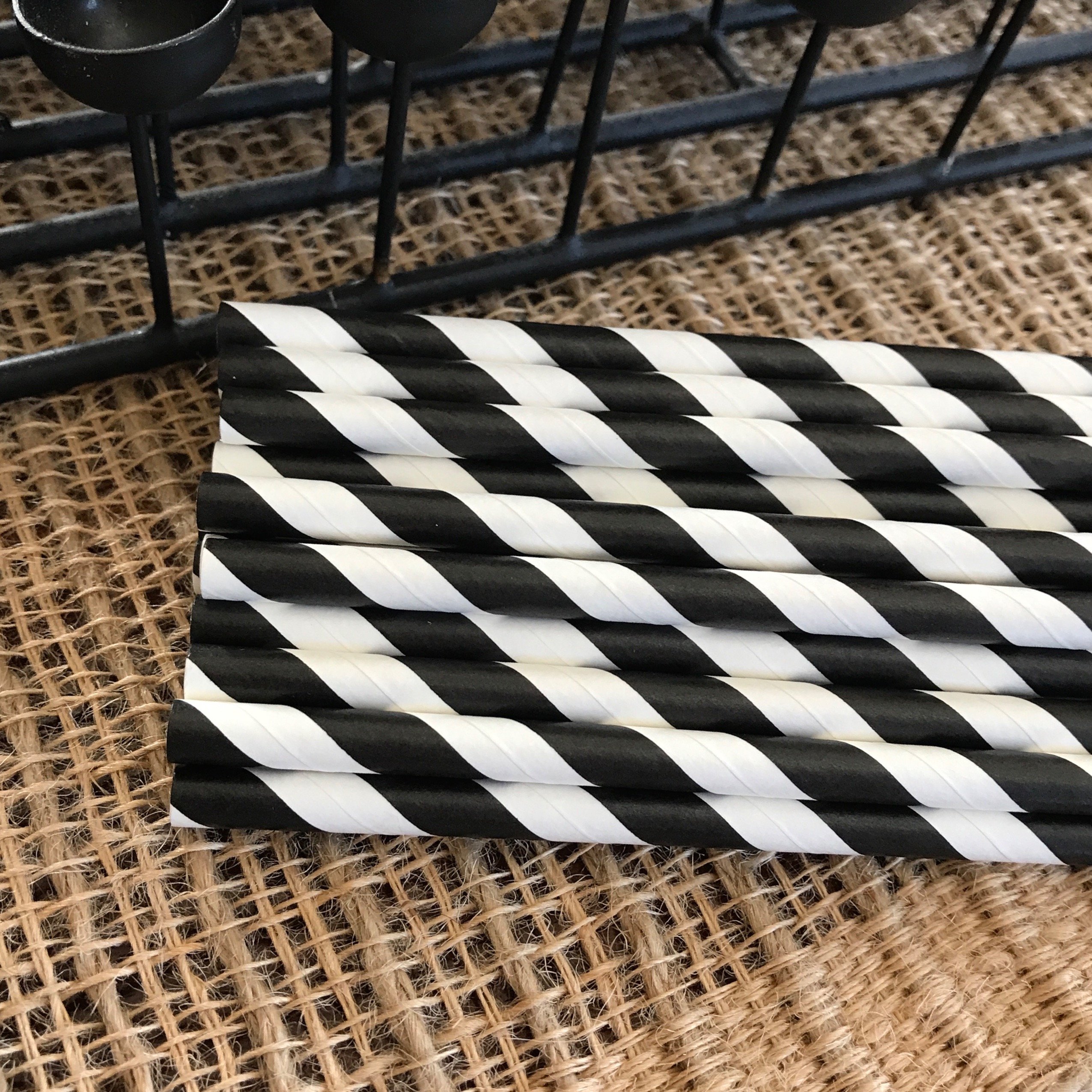 Eco-Friendly Black & White Stripe Paper Straws 7.75