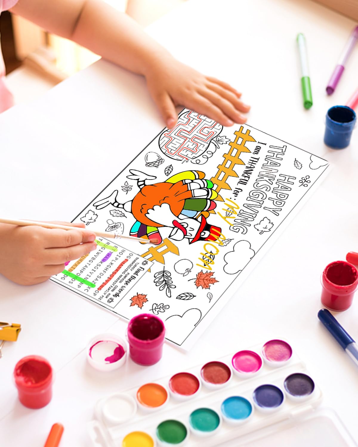 12-Pack Thanksgiving Turkey Coloring Place Mats for Kids - Fun DIY Activity for Thanksgiving Party, Holiday Dinner & Family Gatherings
