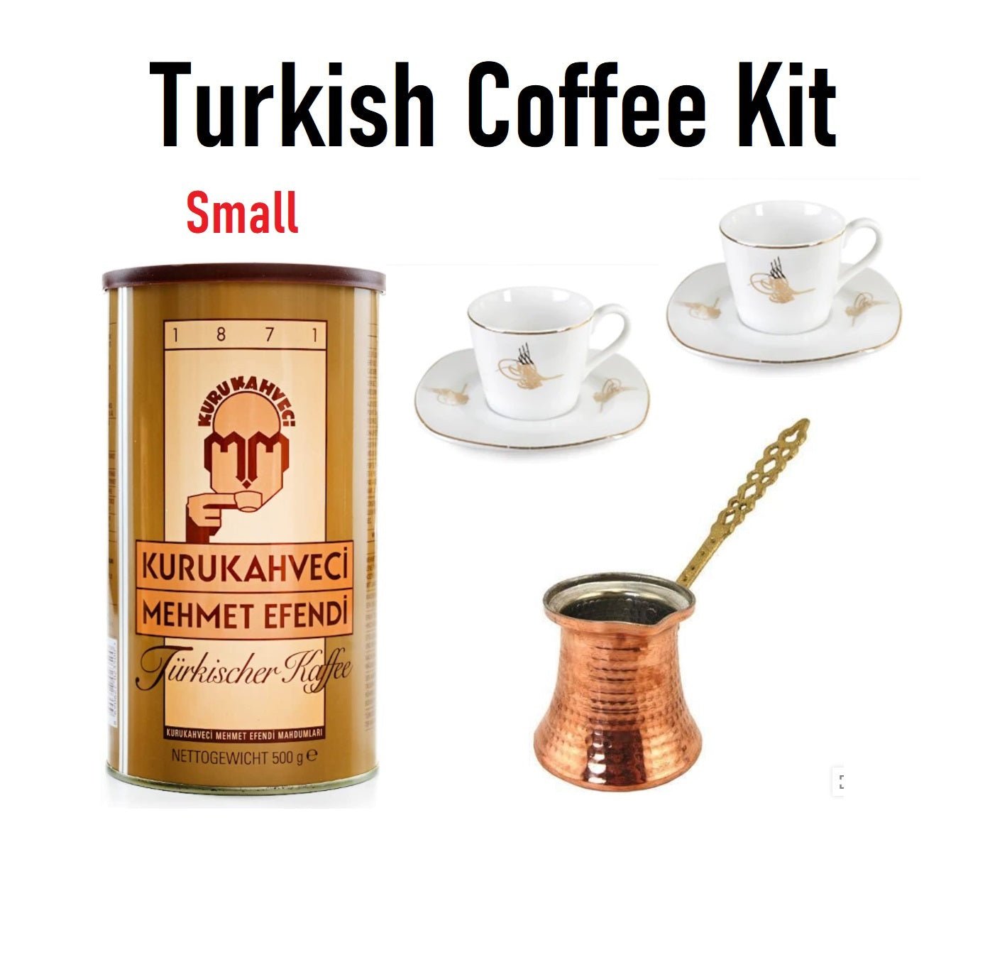 Premium Turkish Coffee Kit - Authentic Copper Cezve, Finely Ground Coffee & Serving Cups - Perfect for Home Brewing, Gifts & Traditional Coffee Lovers
