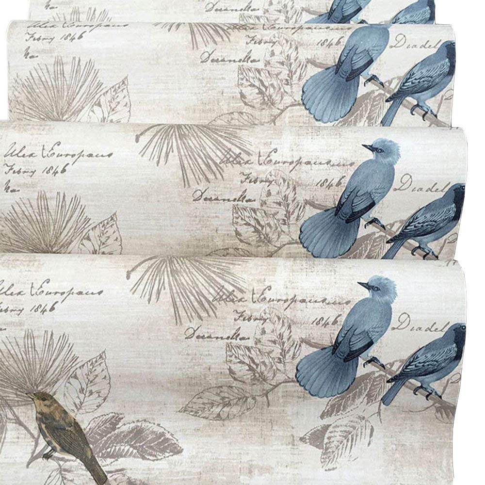 PoetryHome Self-Adhesive Vinyl Wallpaper - Rustic Birds Pattern Contact Paper for Walls, Kitchen Cabinets, Dresser Drawers & Shelf Liner (17.7x117 Inches) - Perfect for Home Decor, DIY Projects & Furniture Upcycling