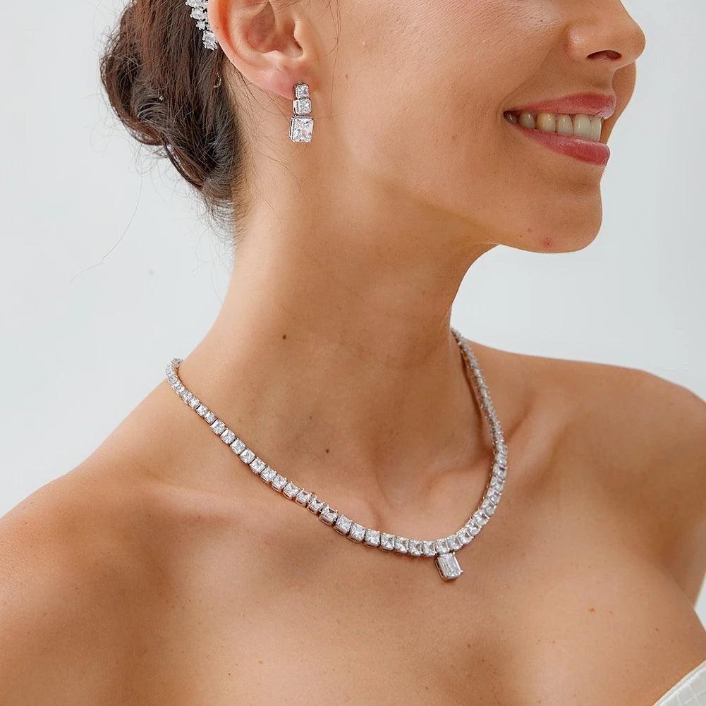 2025 Round Cut CZ Crystal Bridal Jewelry Set - Necklace & Earrings for Wedding, Prom, Banquet & Special Occasions | Elegant Bridal Accessories for Bride, Bridesmaids & Formal Events