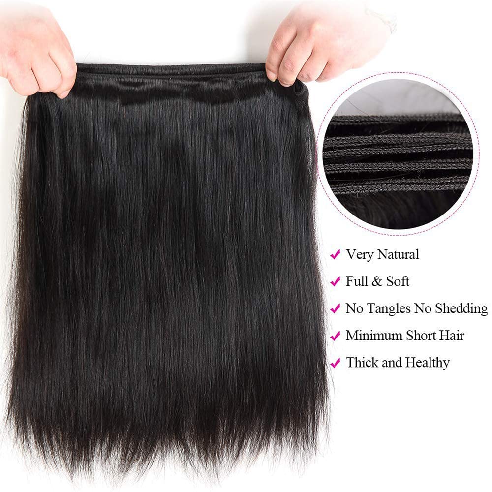 10A Brazilian Straight Human Hair Bundles 26 28 30 Inch - 100% Unprocessed Virgin Hair Weave - 3 Bundles Deal - Perfect for Sew-in Weaves, Clip-in Extensions & Ponytails