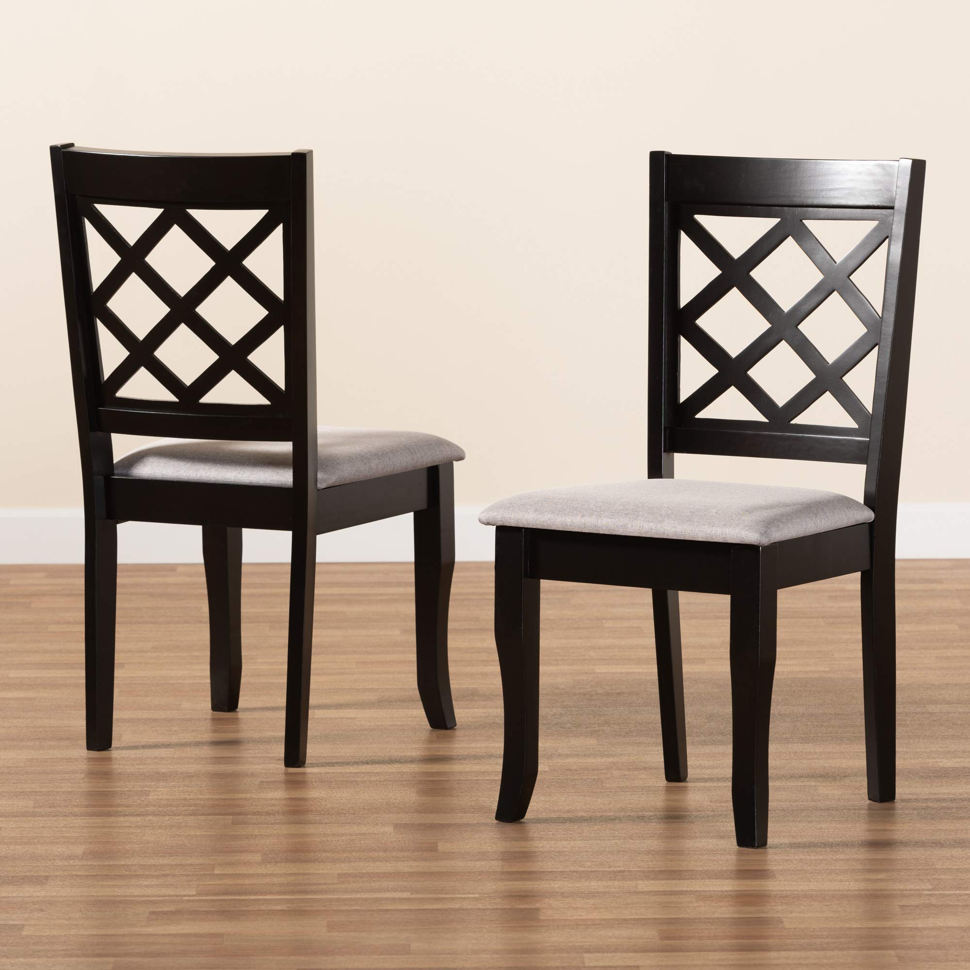 Baxton Studio Verner 2-Piece Dining Chair Set - Grey Fabric Upholstered with Dark Brown Wood Finish - Modern Kitchen & Dining Room Furniture for Home Decor