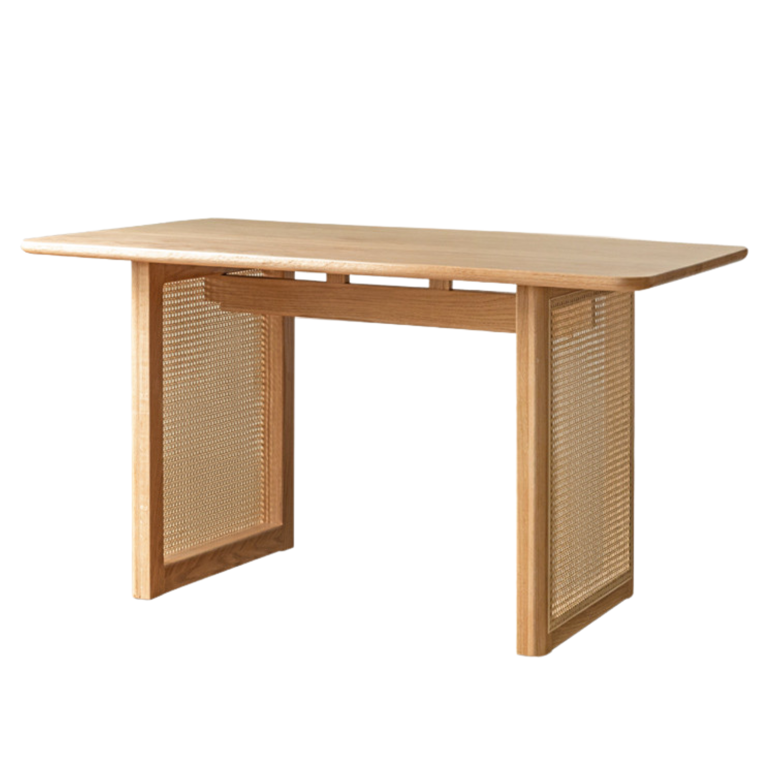 Solid Oak Wood Rattan Dining Table - Rustic Farmhouse Style for Indoor and Outdoor Use