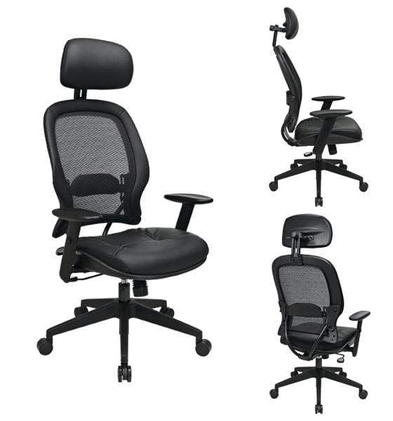 Ergonomic Mesh Office Chair with Adjustable Headrest & Lumbar Support - Breathable Leather & Air Grid Design for Comfort - Perfect for Home Office, Gaming & Workspaces