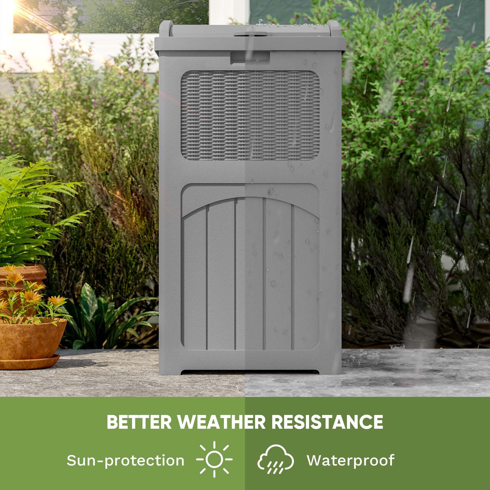 **Patiowell 36 Gallon Outdoor Trash Can with Lid – Durable Resin Garbage Bin for Patio, Backyard, Deck – Weatherproof & Heavy-Duty – Ideal for Outdoor Waste Disposal (Gray)**    *(Perfect for BBQs, Poolside, Garden, and Camping – Keeps Your Space Clean & Organized)*