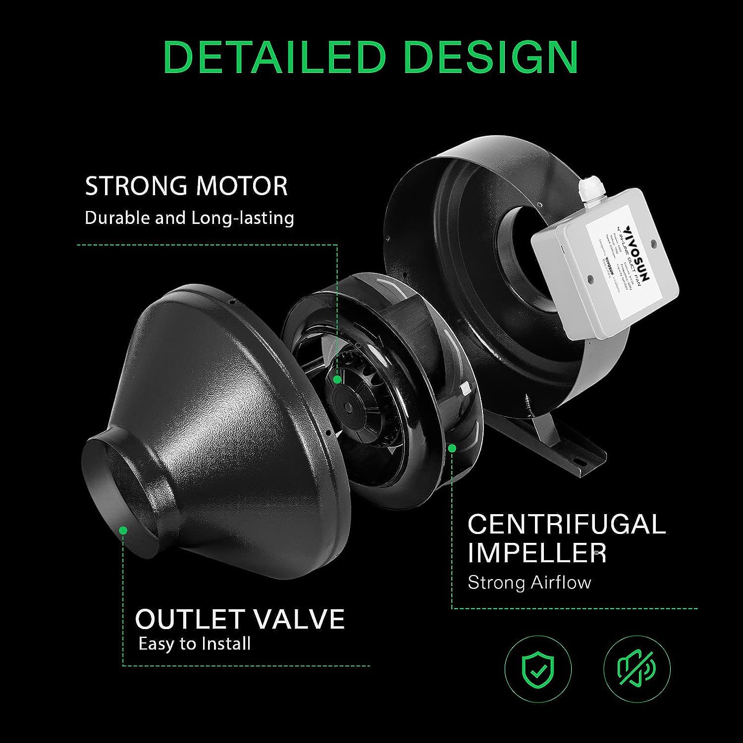 VIVOSUN Z8 8 Inch Inline Duct Fan, 740 CFM High-Power Ventilation Fan with Variable Speed Controller - Perfect for Grow Tents, Hydroponics, Indoor Gardens, Greenhouses & Home Ventilation Systems (Black)