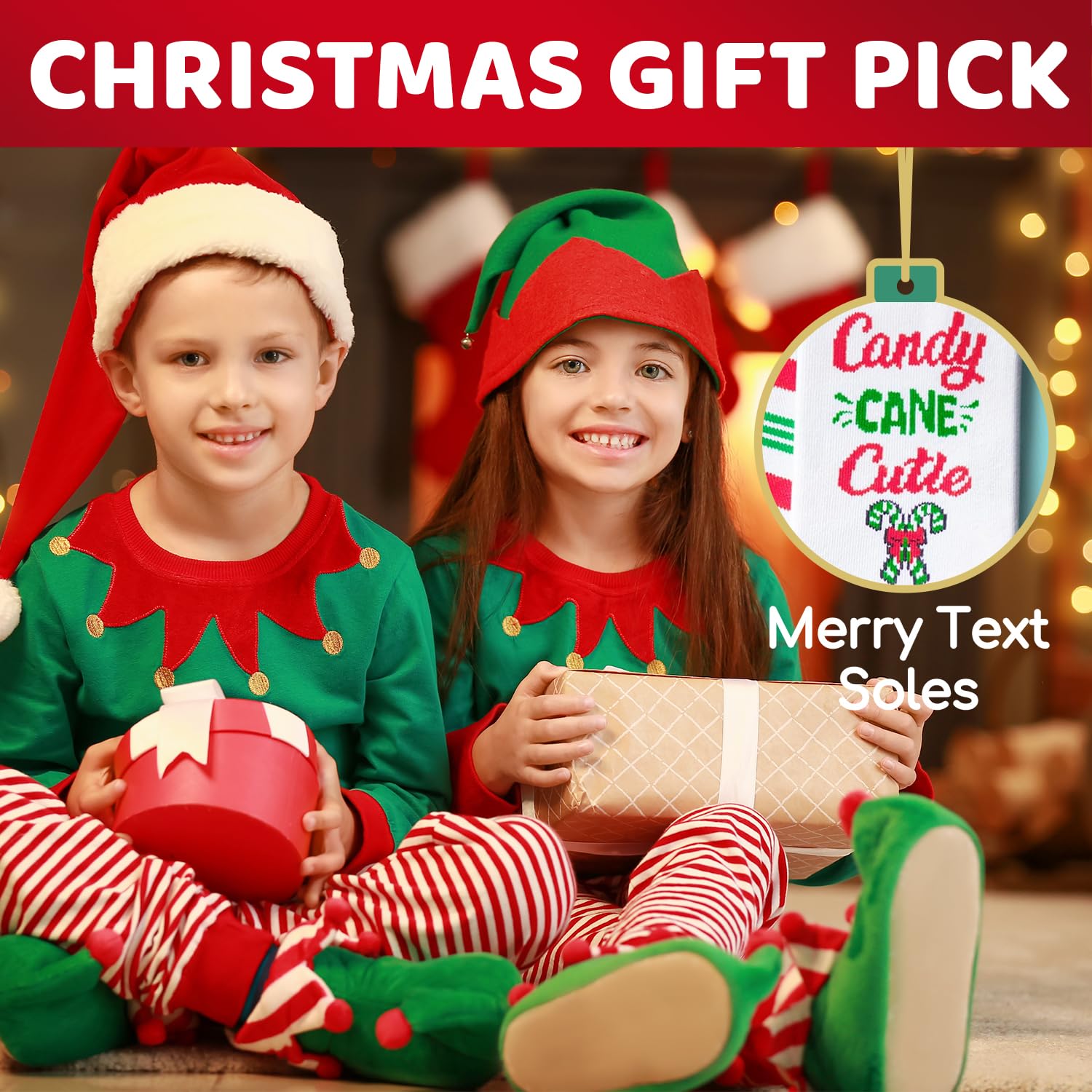 HappyPop Candy Cane Socks for Adults & Kids - Christmas Stocking Stuffers for Holiday Gifts