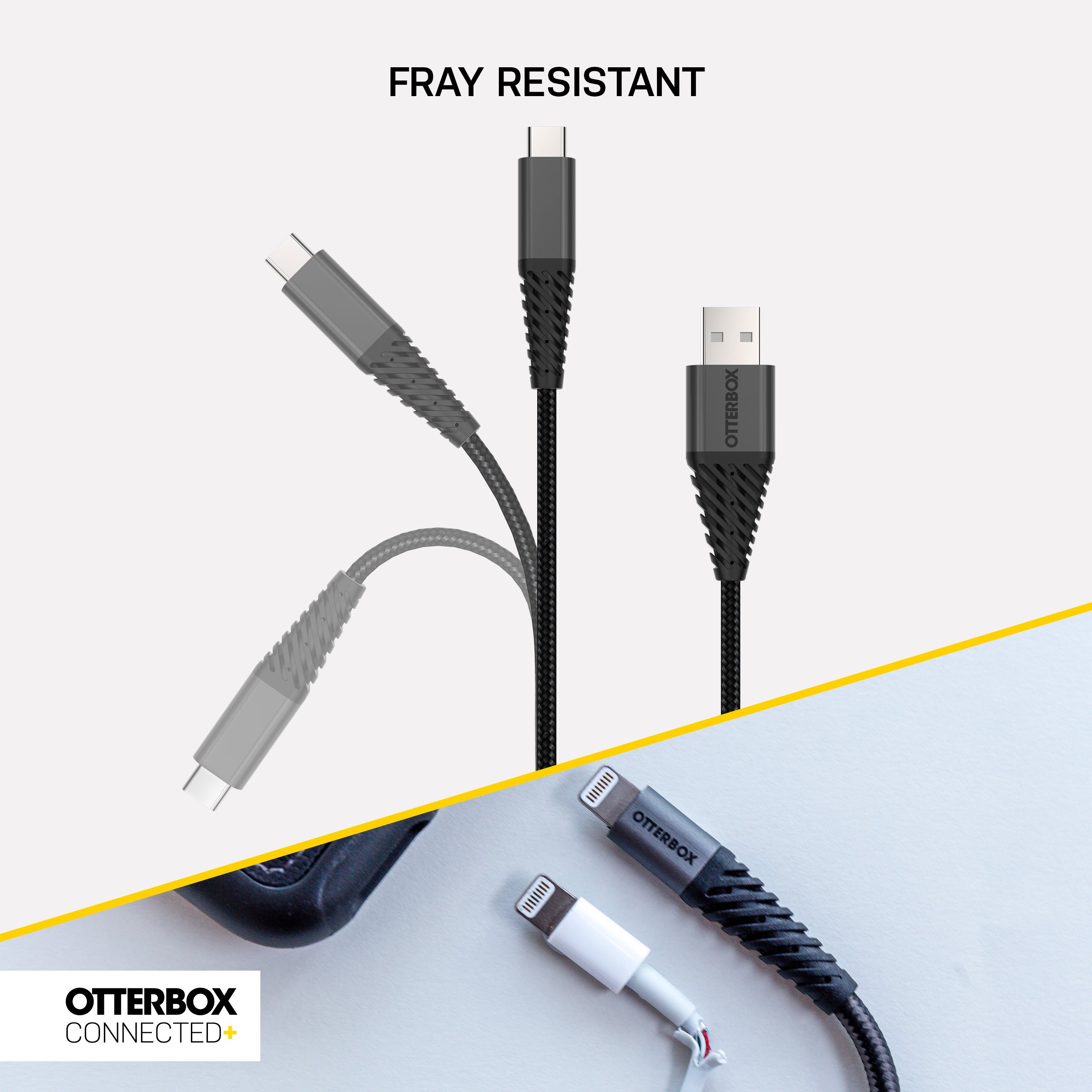 OTTERBOX Lightning to USB Cable 3m (9.8ft) - Fast Charging & Sync Compatible with iPhone 14/13/12/11/X/8 - Durable Nylon Braided Black Cable for Home, Office & Travel