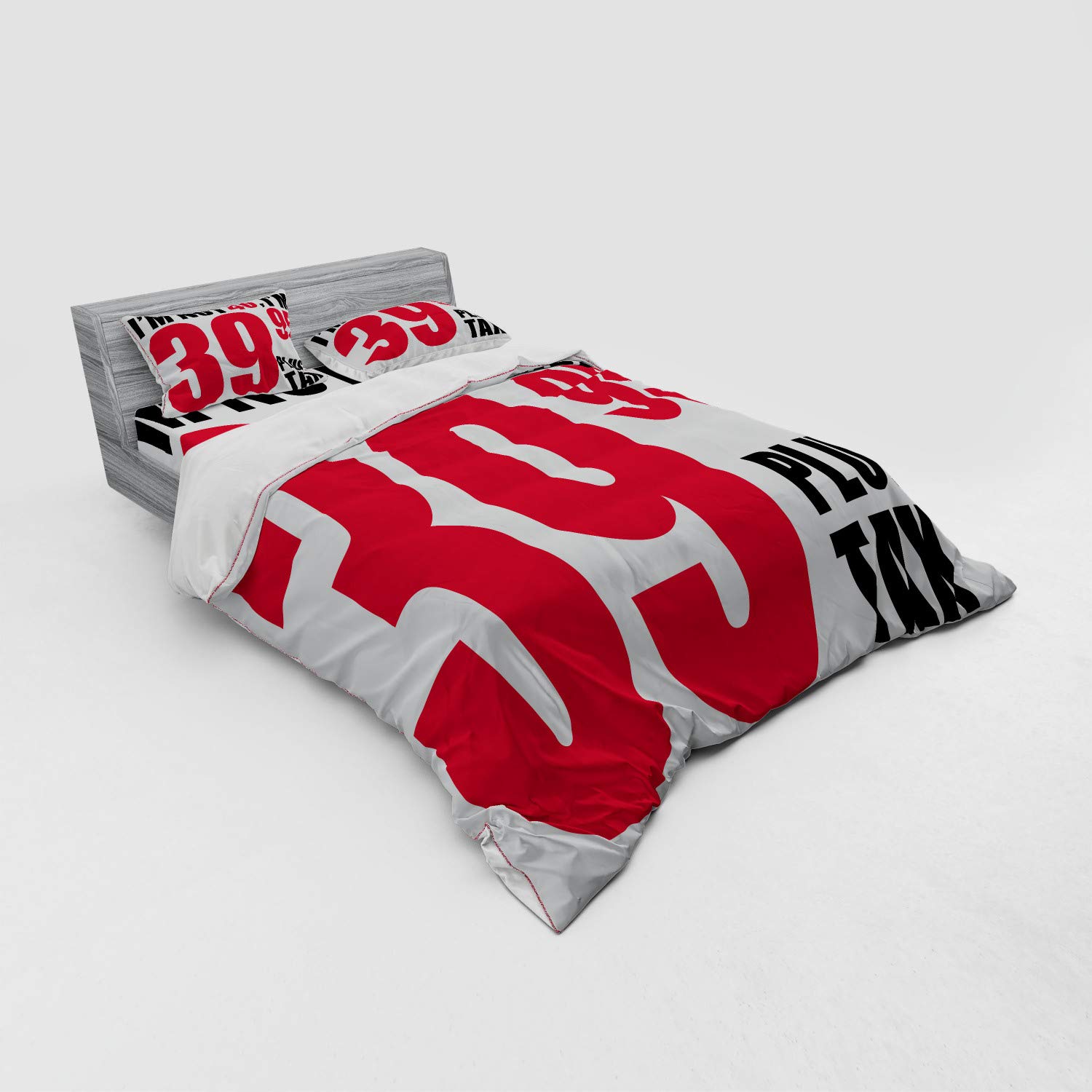 Ambesonne 40th Birthday Bedding Set - Funny 40th Birthday Slogan in Pictogram Style, 4-Piece Duvet Cover Set with Pillow Shams & Fitted Sheet, Queen Size, Hot Pink Black White - Perfect for Birthday Gifts & Humorous Bedroom Decor
