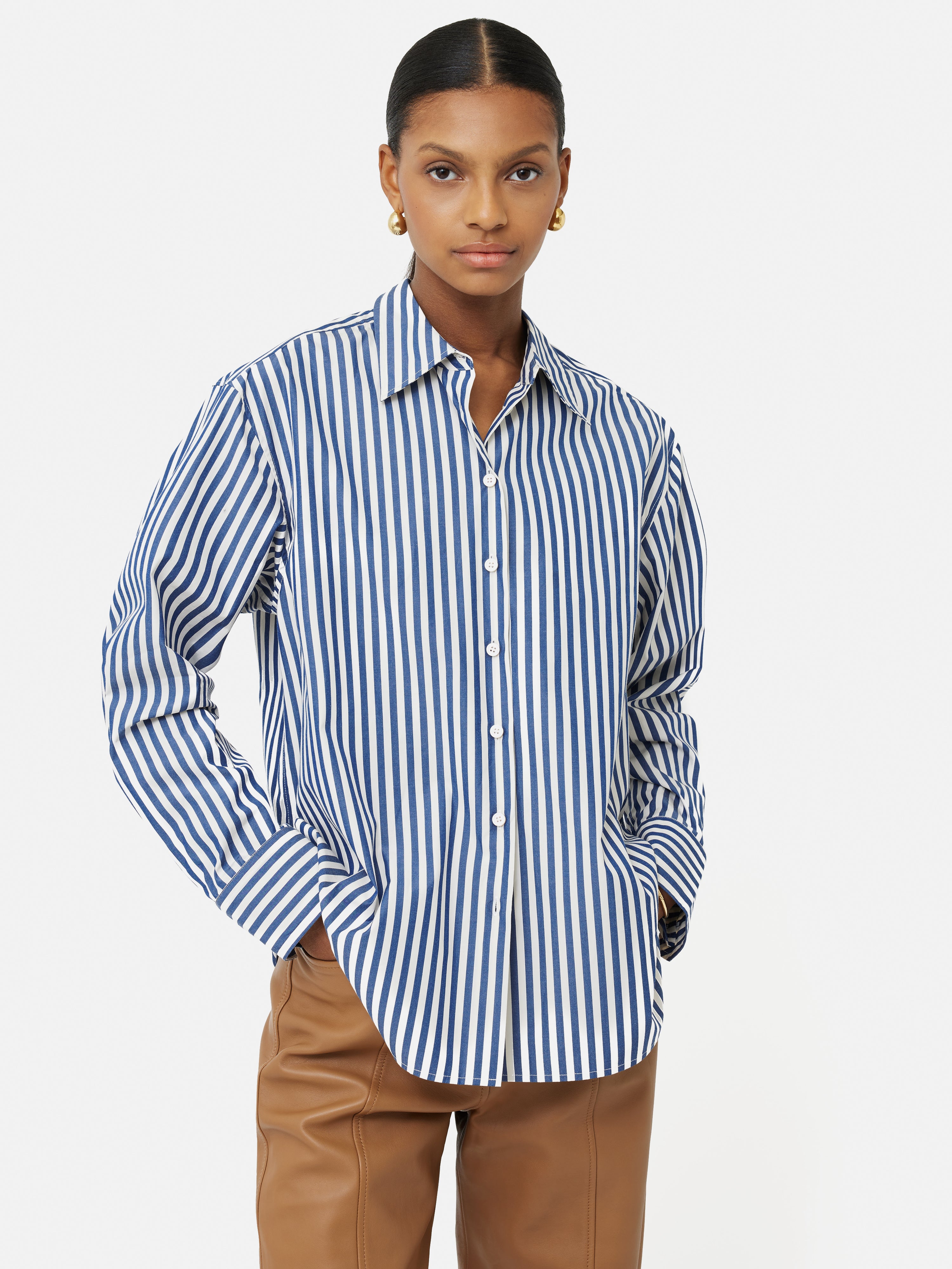 Premium Cotton Poplin Stripe Shirt for Men - Classic Blue Casual Button Down Shirt | Office Wear, Business Casual & Summer Outfits