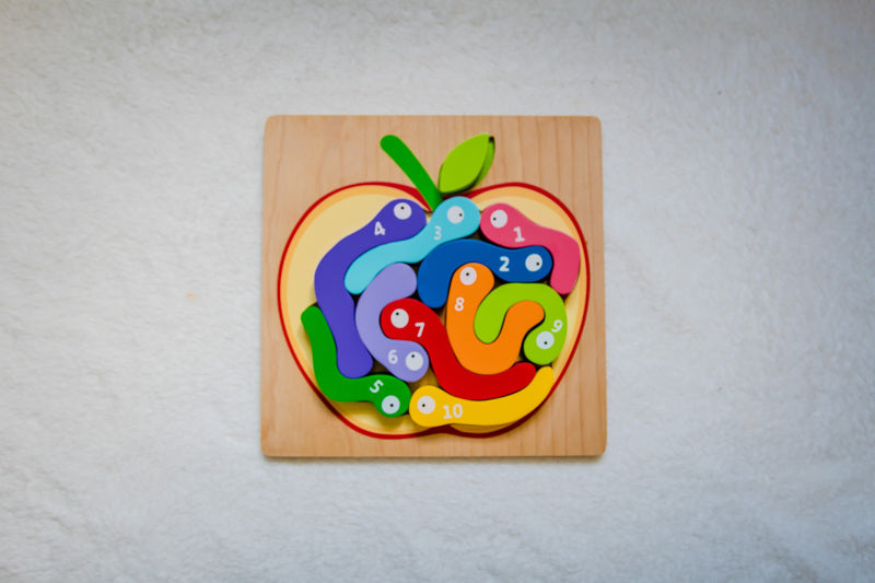 Educational Wooden Number 123 Worm Puzzle - Montessori Counting Toy for Toddlers - Perfect for Early Learning & Playtime Activities