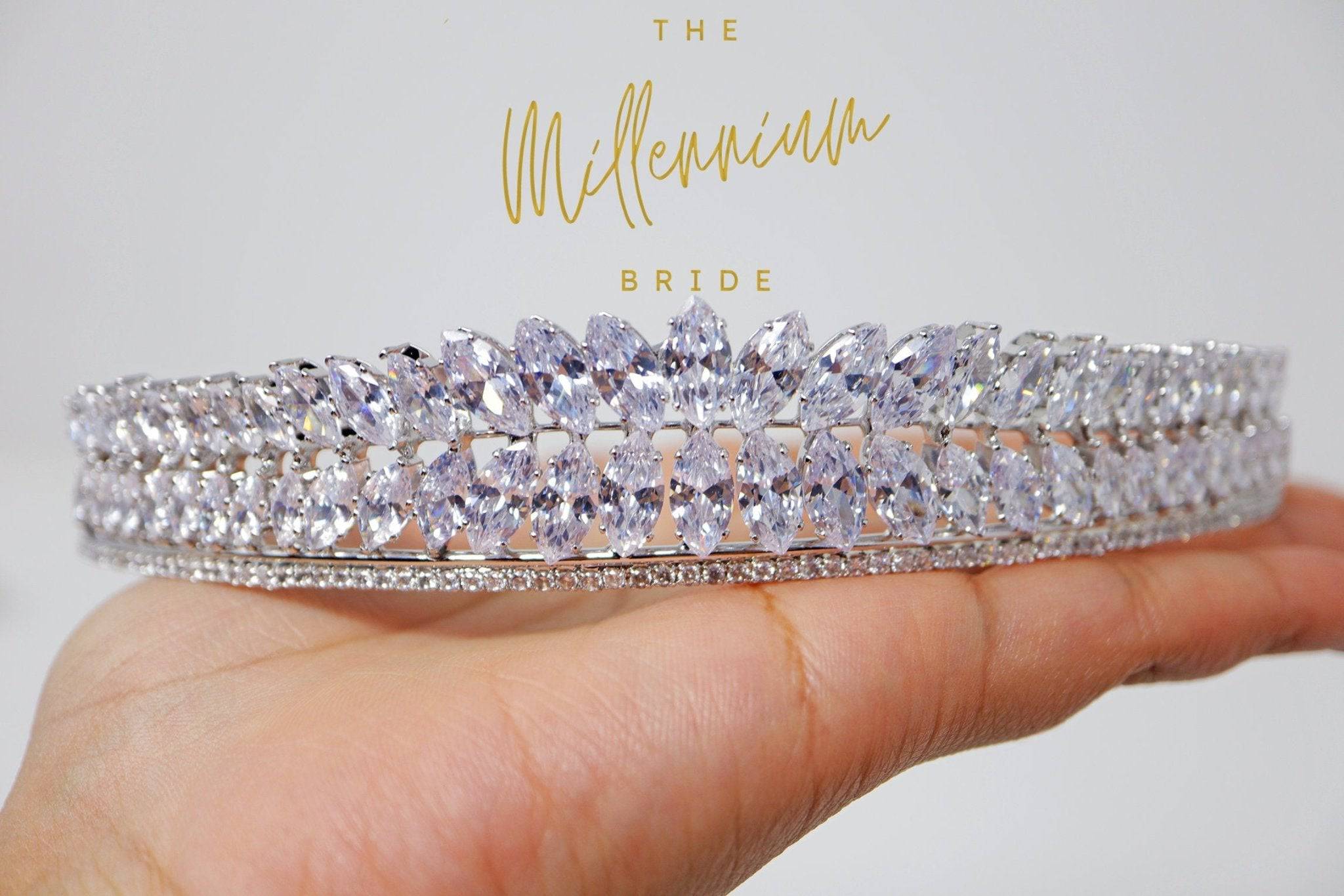 Swarovski Crystal Wedding Tiara - Elegant Bridal Crown with Wine Leaf Design for Bride | Perfect for Weddings, Prom, Pageants & Special Occasions
