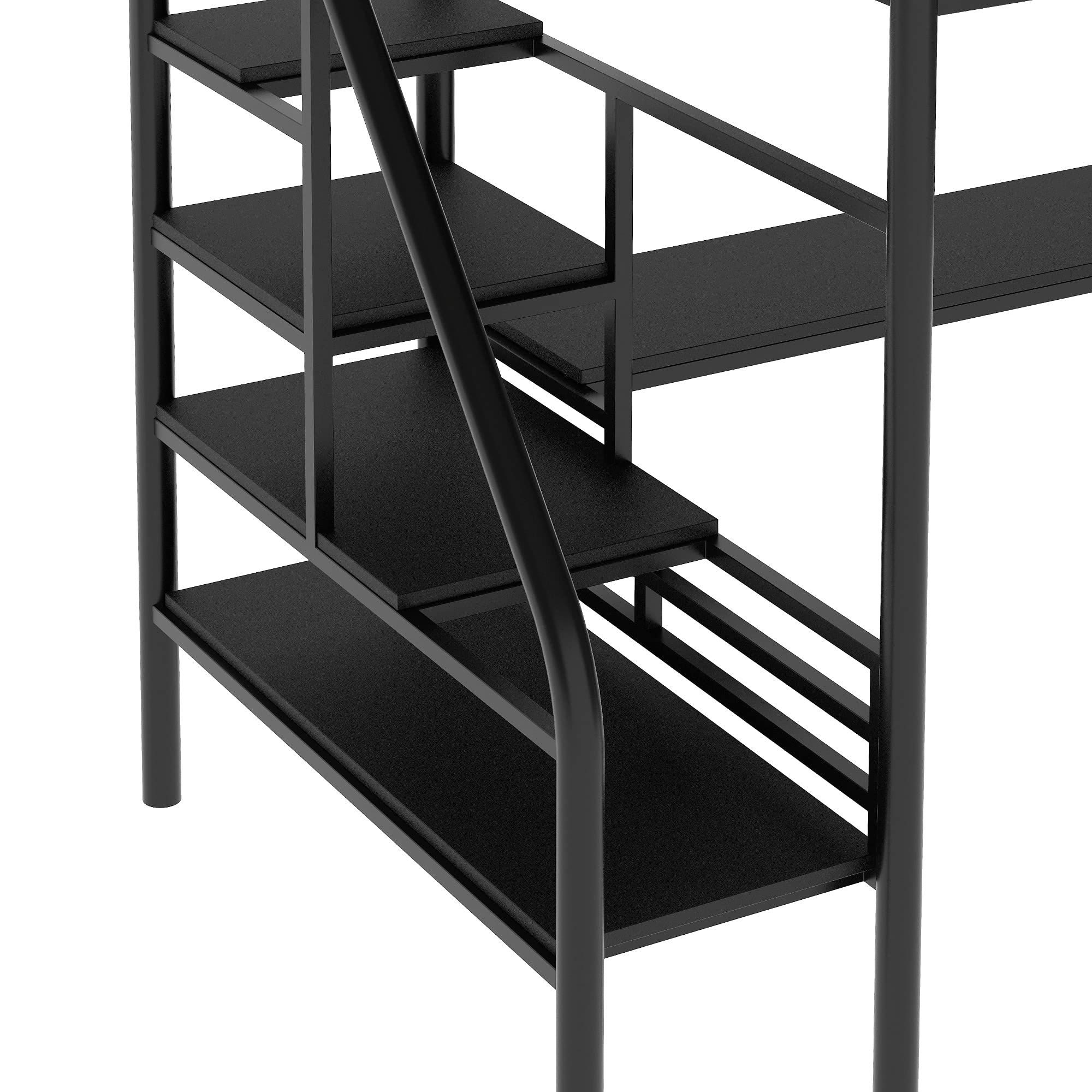 **Twin Size Loft Bed with Storage Stairs, Desk & Shelves - Heavy Duty Metal High Loft Bed with Lockers for Kids, Teens & Adults - Perfect for Small Spaces, Dorms & Apartments - Black**
