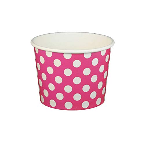 Polka Dot Paper Ice Cream Cups 16oz (50 Pack) - Pink Disposable Yogurt & Dessert Cups for Parties, Catering, and Ice Cream Shops