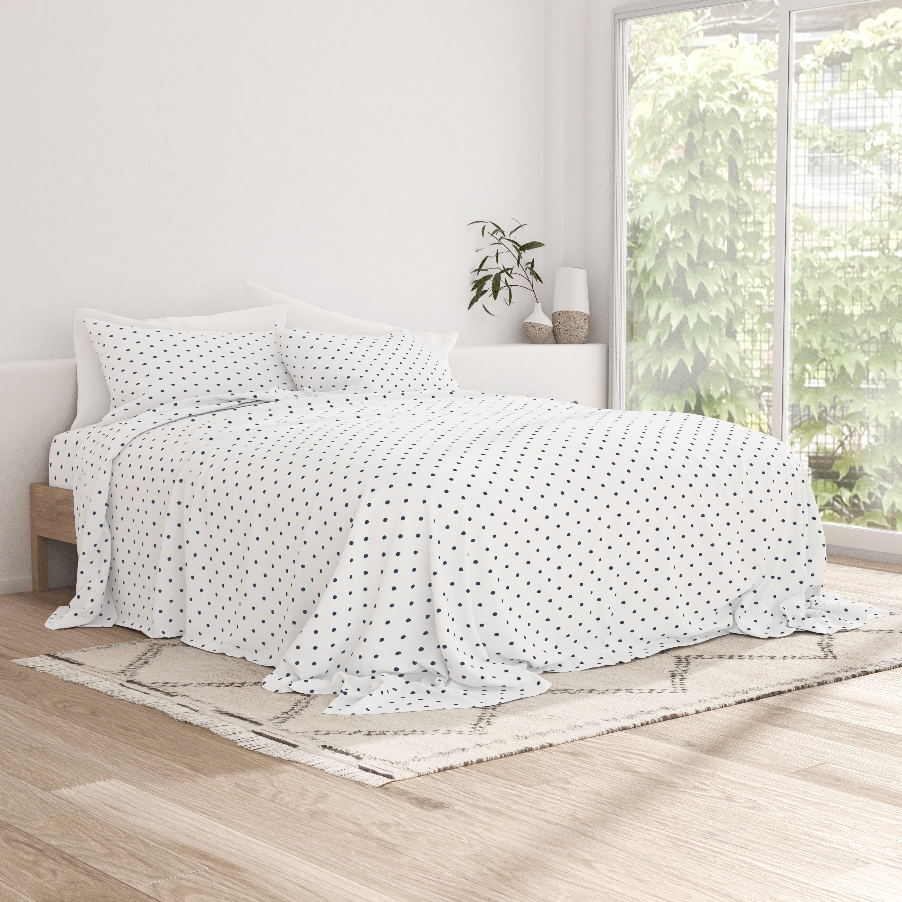 Stylish Dots Pattern 4-Piece Bed Sheet Set - Soft & Breathable Cotton - Queen Size - Perfect for Bedroom, Guest Room & Dorm Decor