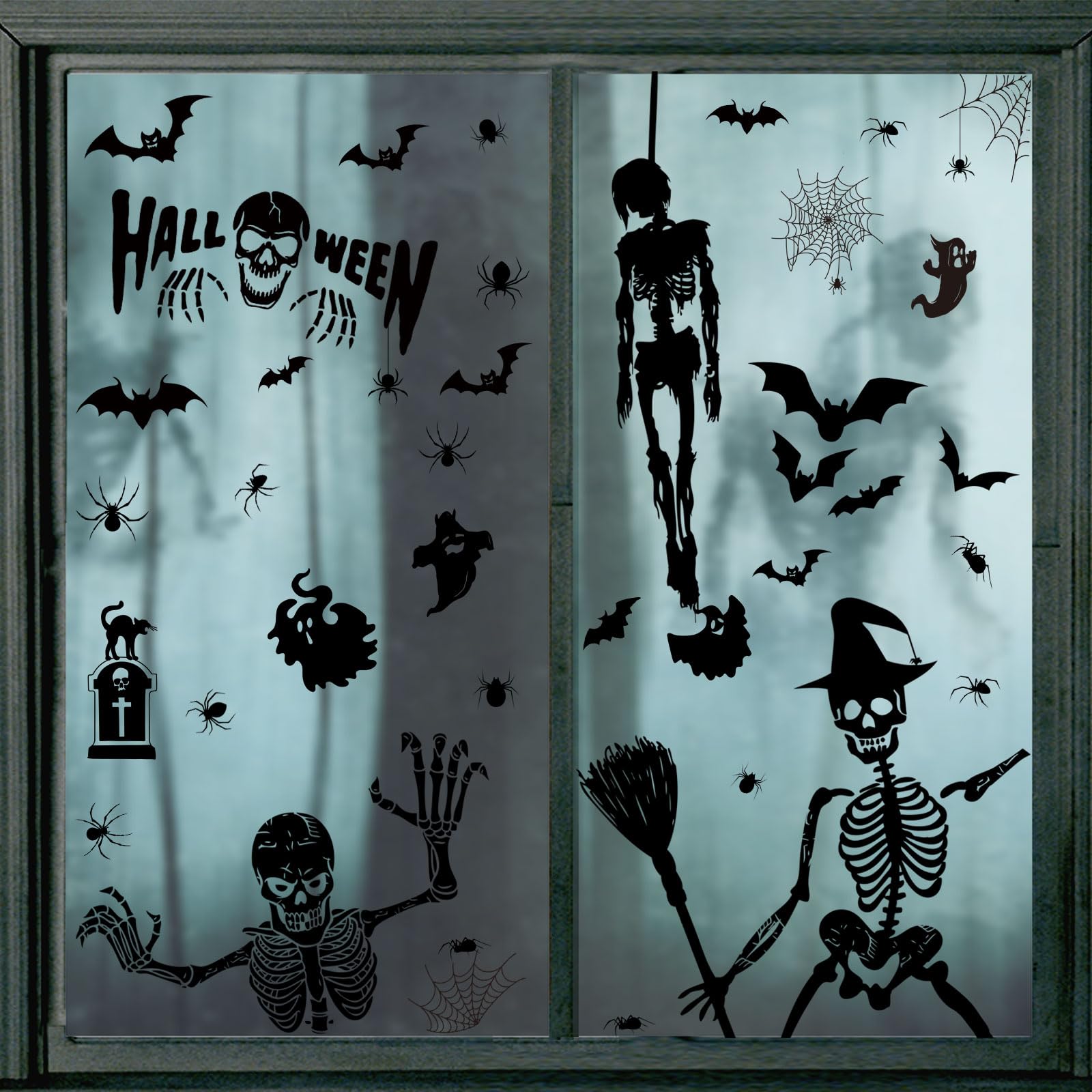 BBLIKE Halloween Window Stickers - 9 Sheets Spooky Bat & Skull Window Decals for Halloween Party Decorations - Perfect for Home, Office, and Classroom Halloween Decor