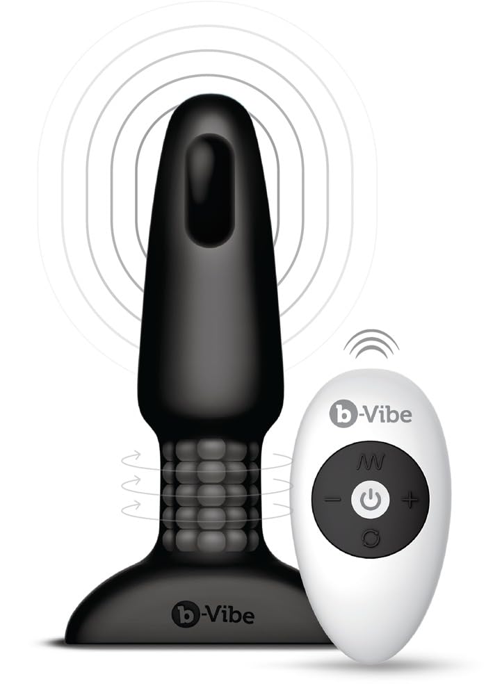 b-Vibe Rimming Anal Plug 2 - Remote Control Vibrating Butt Plug with 10 Vibration Modes, Waterproof Silicone Anal Sex Toy for Couples & Solo Play (Black) - Perfect for Spicing Up Bedroom Fun & BDSM Exploration