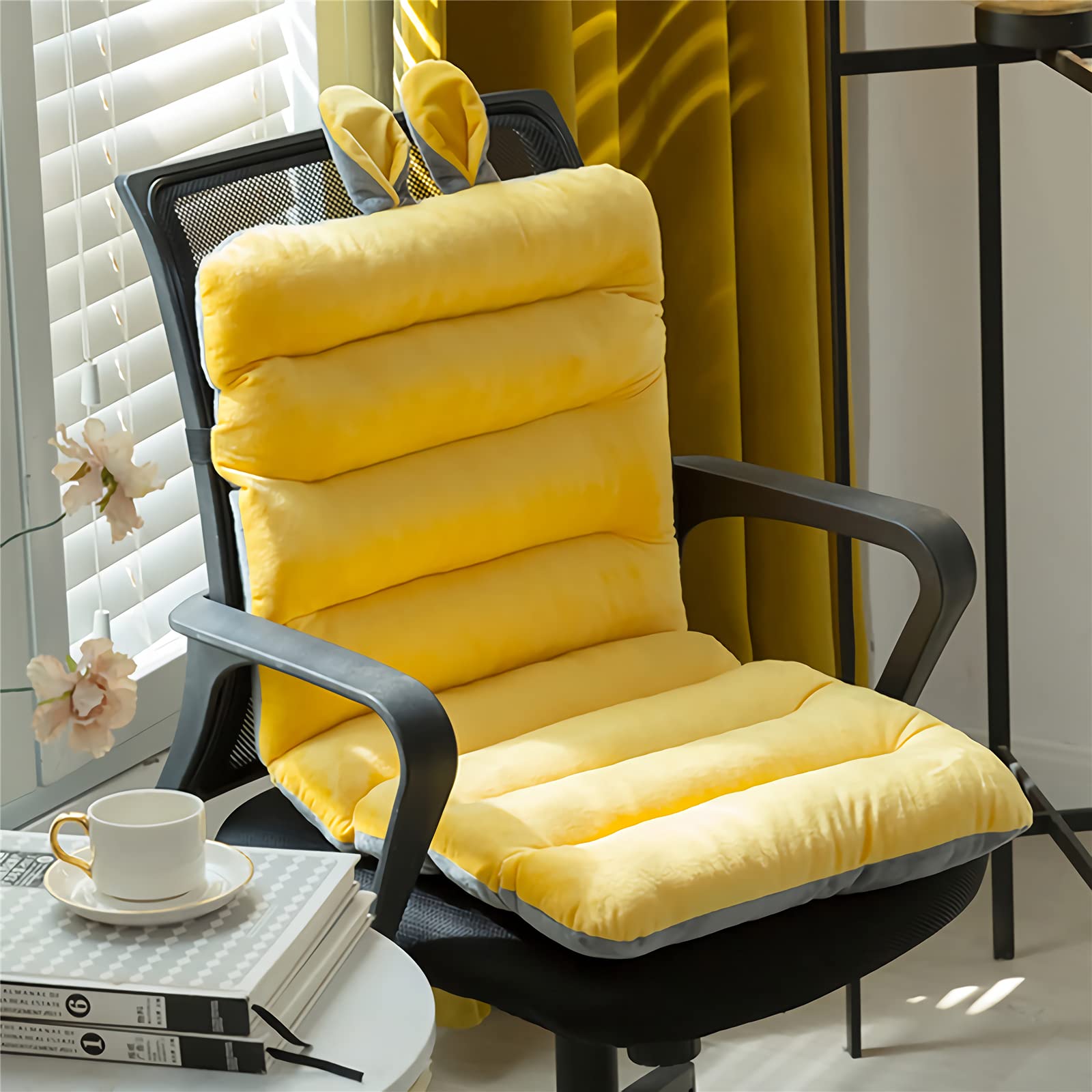 Non-Slip Rocking Chair Cushions - Office Chair Backrest & Seat Cushion - Cotton Linen Fabric for Desk Chairs - Comfortable & Relaxing Support (Yellow, Large) - Perfect for Home Office, Reading Nook & Nursery Rocking Chairs