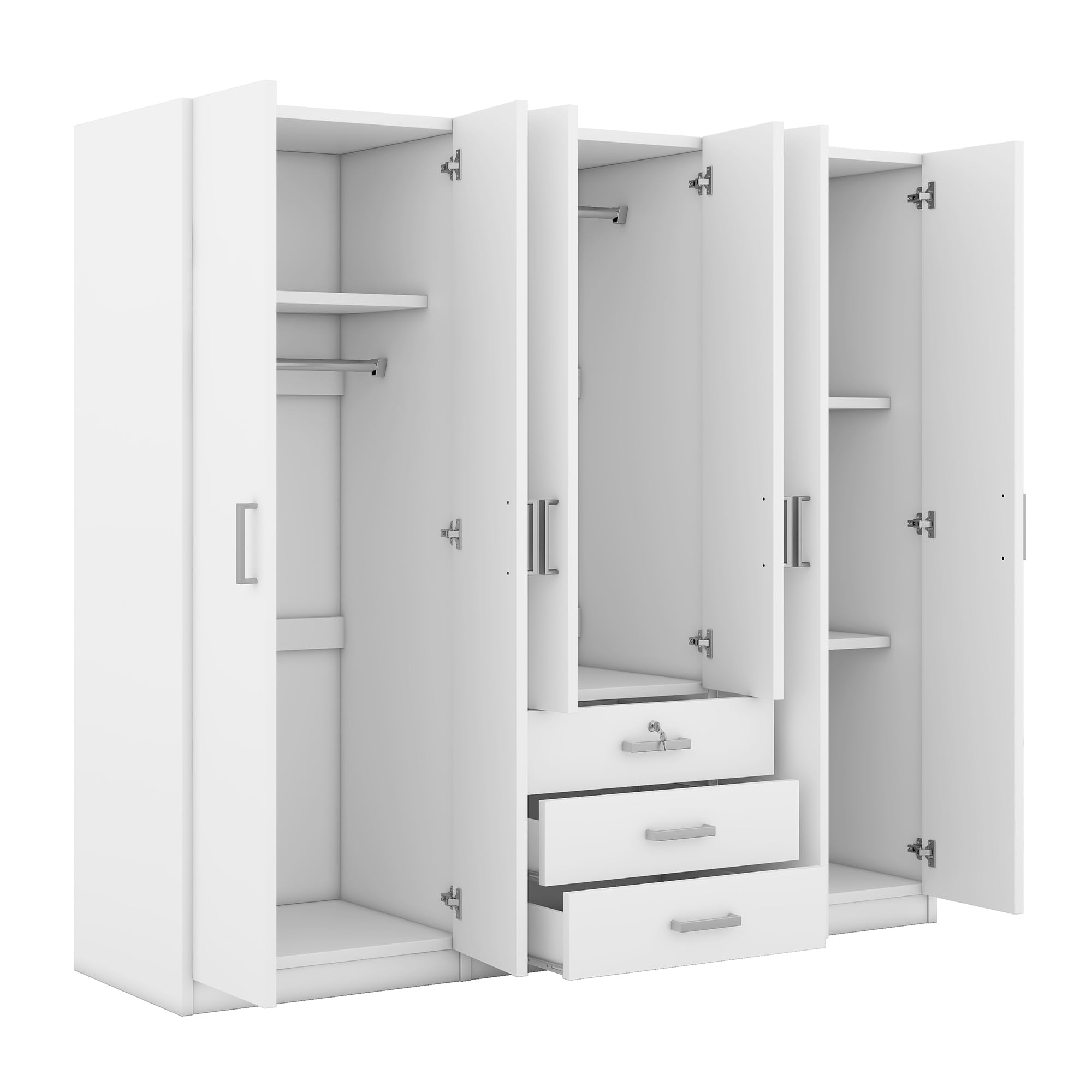 Large 6-Door Wooden Wardrobe Closet - 70.9