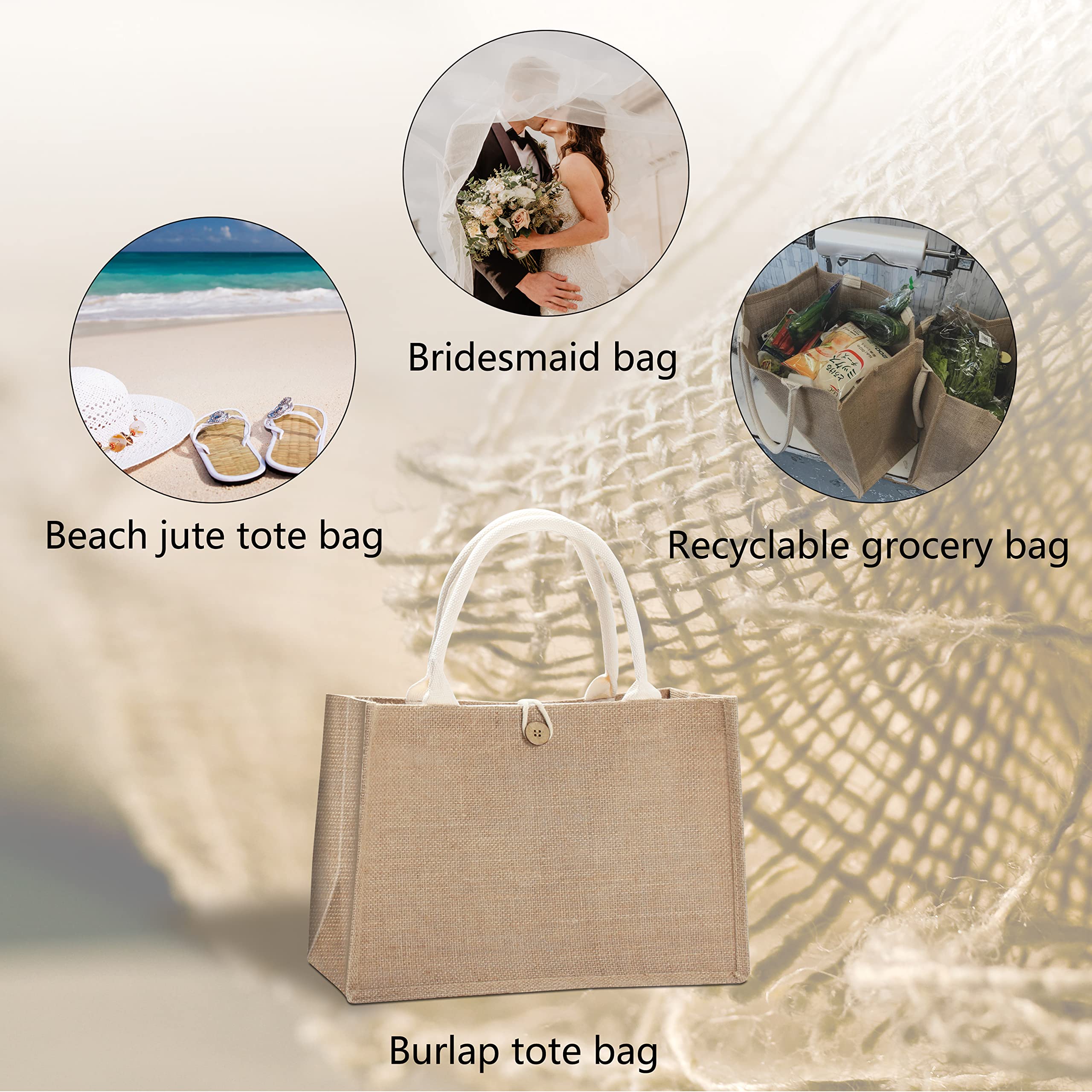 Eco-Friendly Jute Tote Bag with Button Closure - Perfect for Beach, Pool, Shopping & Daily Use | Sustainable Cotton Reusable Grocery Bag for Women