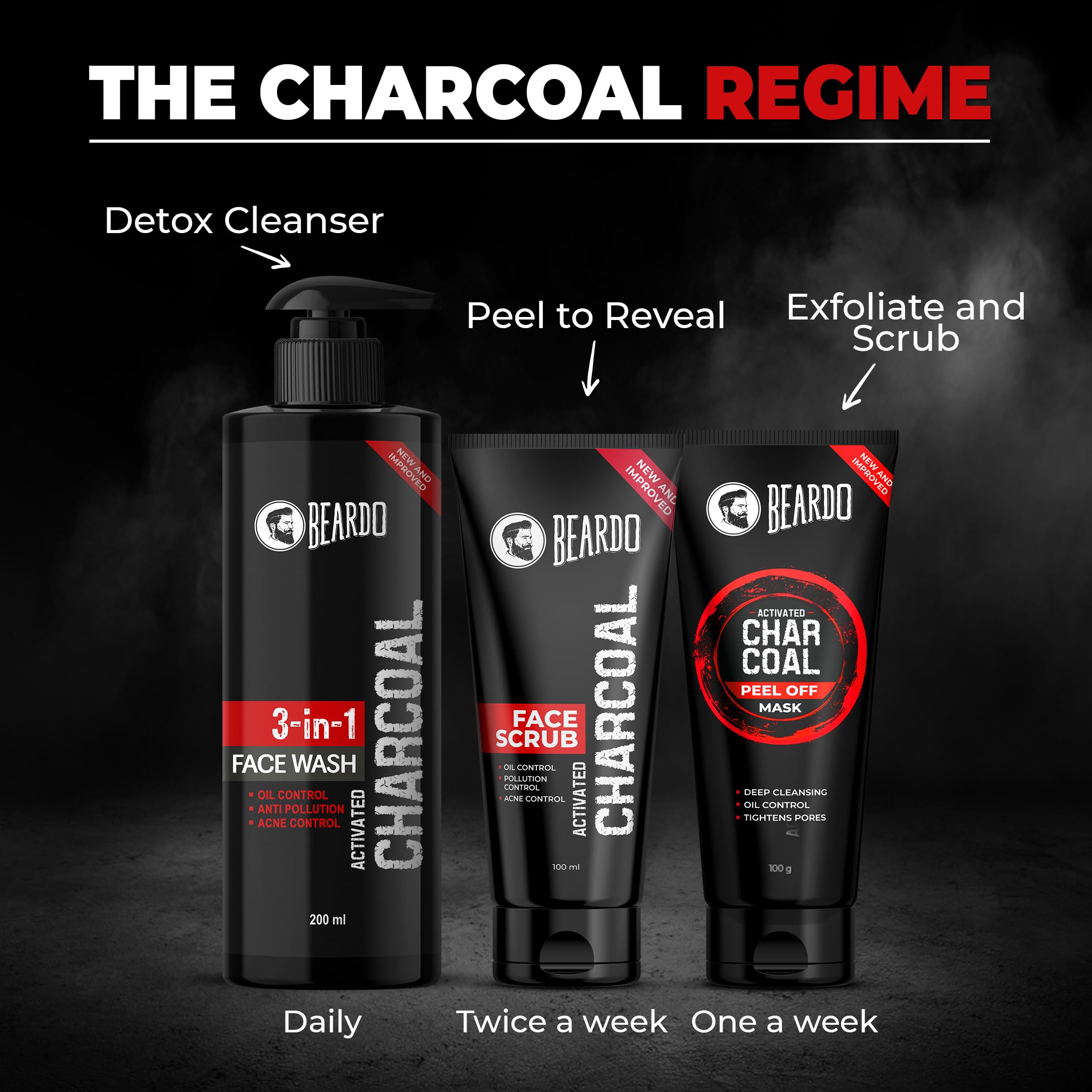 Beardo 3-in-1 Activated Charcoal Face Wash for Men - Deep Cleansing, Exfoliating & Detoxifying Formula | Oil Control Face Wash for Oily Skin | Removes Dirt & Pollution | 200ml | Perfect for Daily Skincare & Post-Workout Cleansing