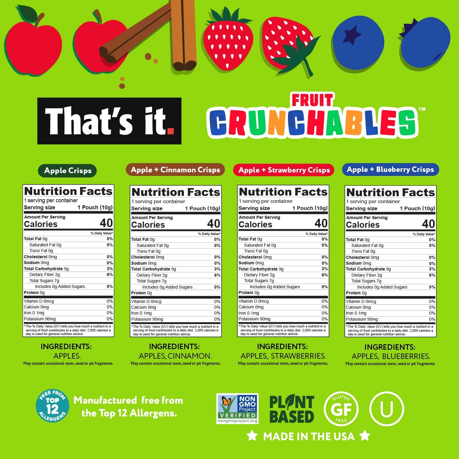 That's It Fruit Crunchables Variety Pack - 100% Natural Fruit Snacks for Kids, Vegan, Non-GMO, Gluten-Free, No Sugar Added (16 Pack) | Healthy School Lunch, After-School Snack & On-the-Go Treat