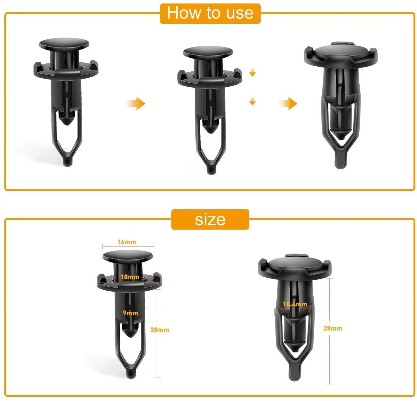 100 Pcs 9mm Car Push Retainer Clips Kit for Toyota 52161-02020 - Auto Body Panel Fasteners for Door Trim, Bumper & Interior Parts Replacement