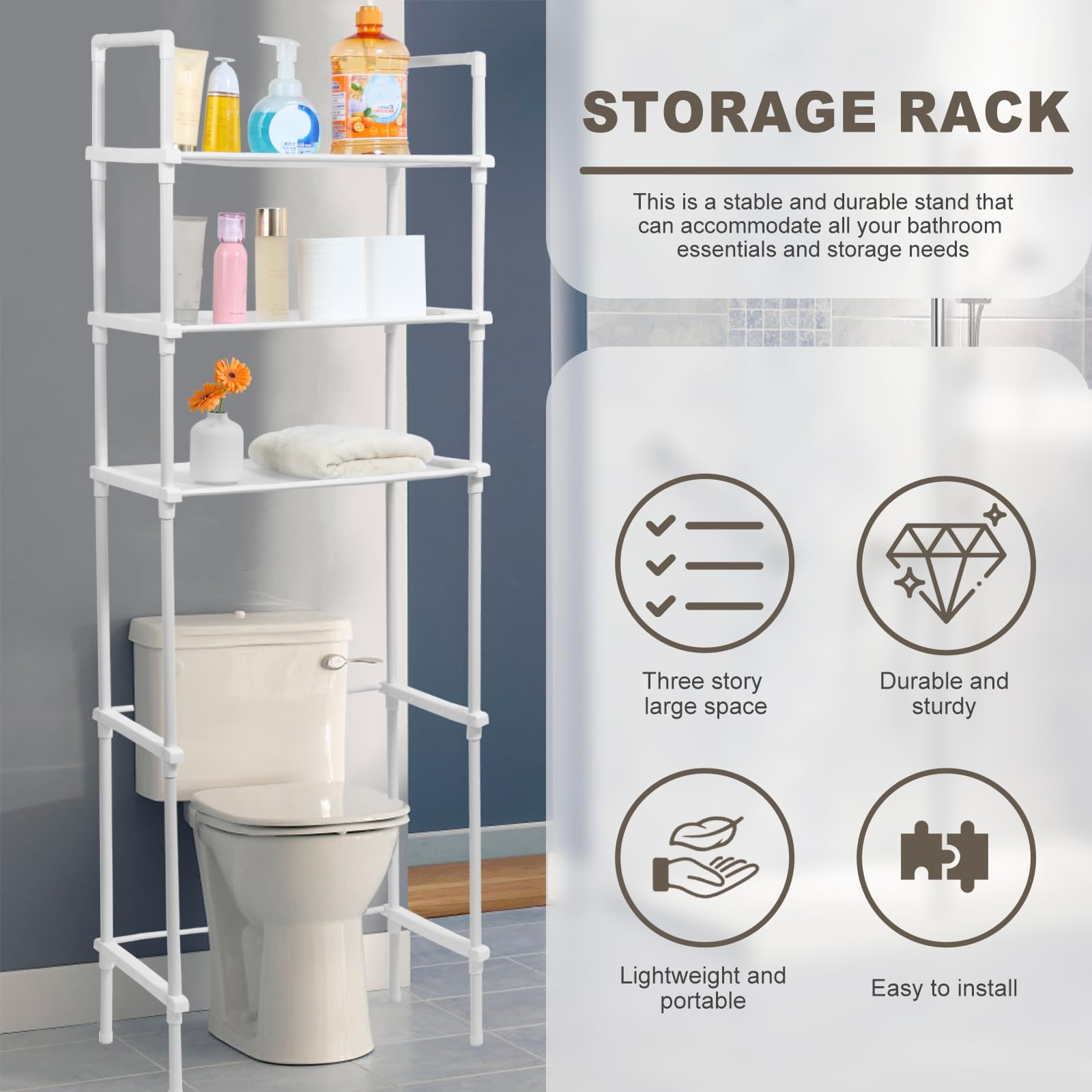 3-Tier Over Toilet Storage Shelf - Bathroom Space Saver for Small Homes