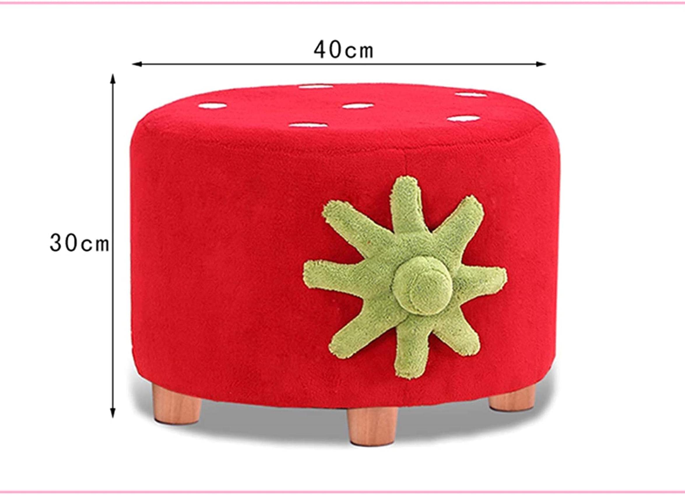 Round Child Footstool - Cartoon Strawberry Upholstered Pouffe Chair for Kids | Soft Changing Shoes Stool for Bedroom & Living Room | Durable & Comfortable Toddler Seat for Playroom, Nursery, or Reading Nook (Red)