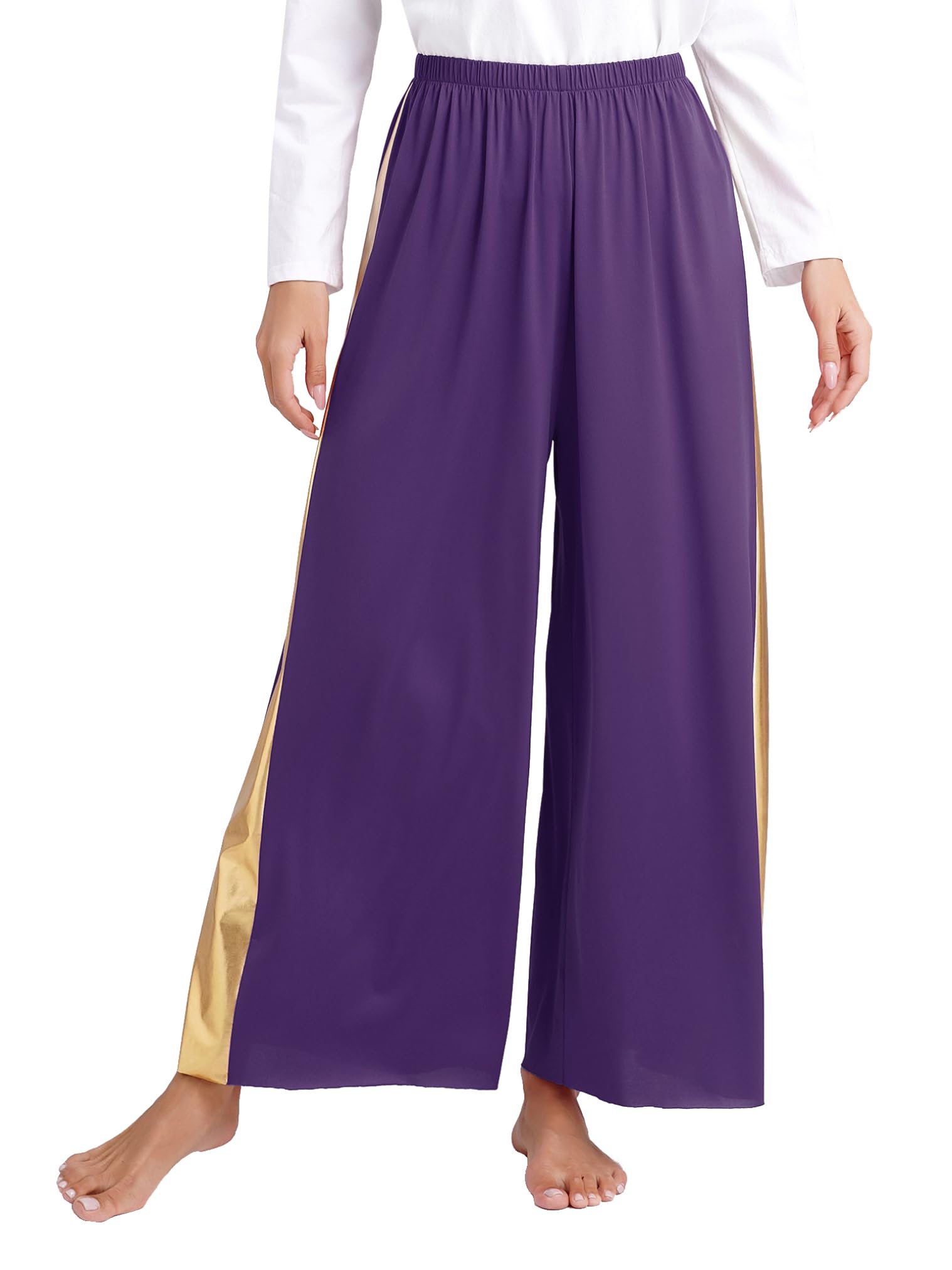 Women's Metallic Patchwork Palazzo Pants - Wide Leg Liturgical Dance Trousers for Praise Worship | Church Performances & Special Occasions