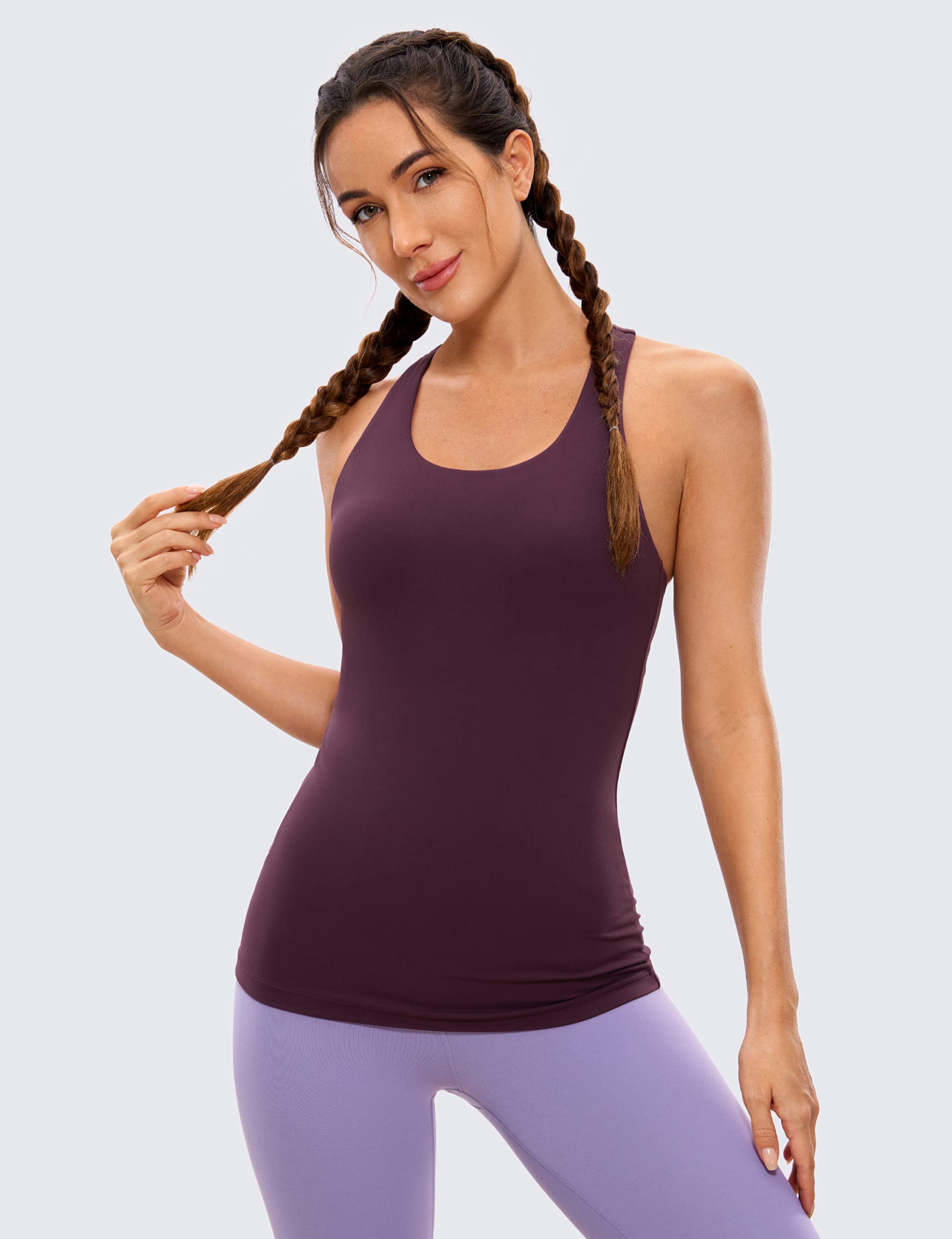 CRZ YOGA Butterluxe Women's Workout Tank Top with Built-in Bra - Scoop Neck Padded Slimming Yoga Camisole for Running, Gym & Lounge Wear