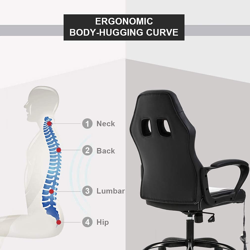 Premium Racing Style Gaming Chair - Ergonomic Office Chair with Adjustable Lumbar Support & Headrest - High Back PU Leather Computer Desk Chair for Home, Office & Gaming Setup - Perfect for Esports, Streaming & Long Work Sessions