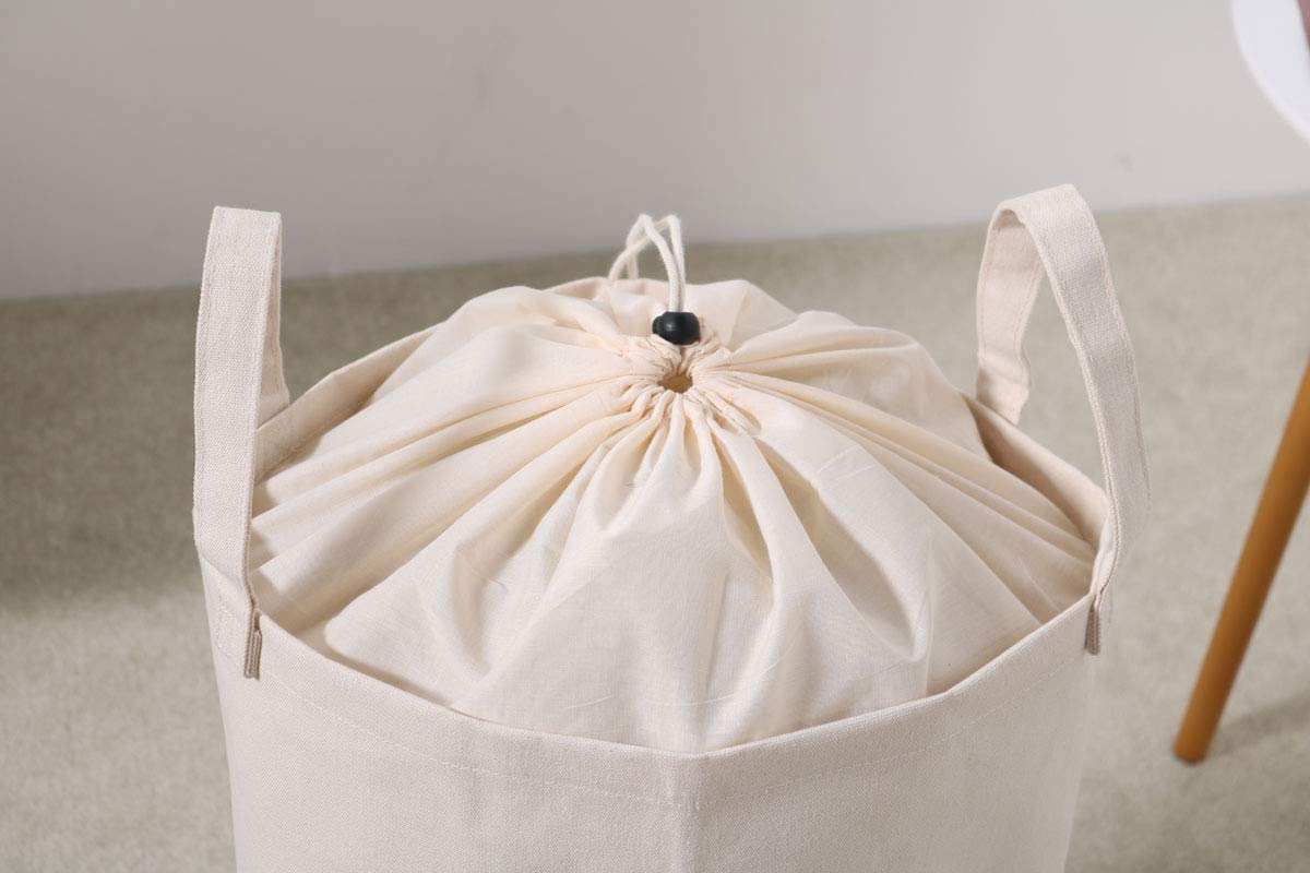 Collapsible Cotton Laundry Basket with Reinforced Handles - 20.5 Inch Round Storage Organizer for Baby Clothes, Toys & Home Decor (Rose Illustration Design) - Perfect for Nursery, Bedroom & Bathroom Organization