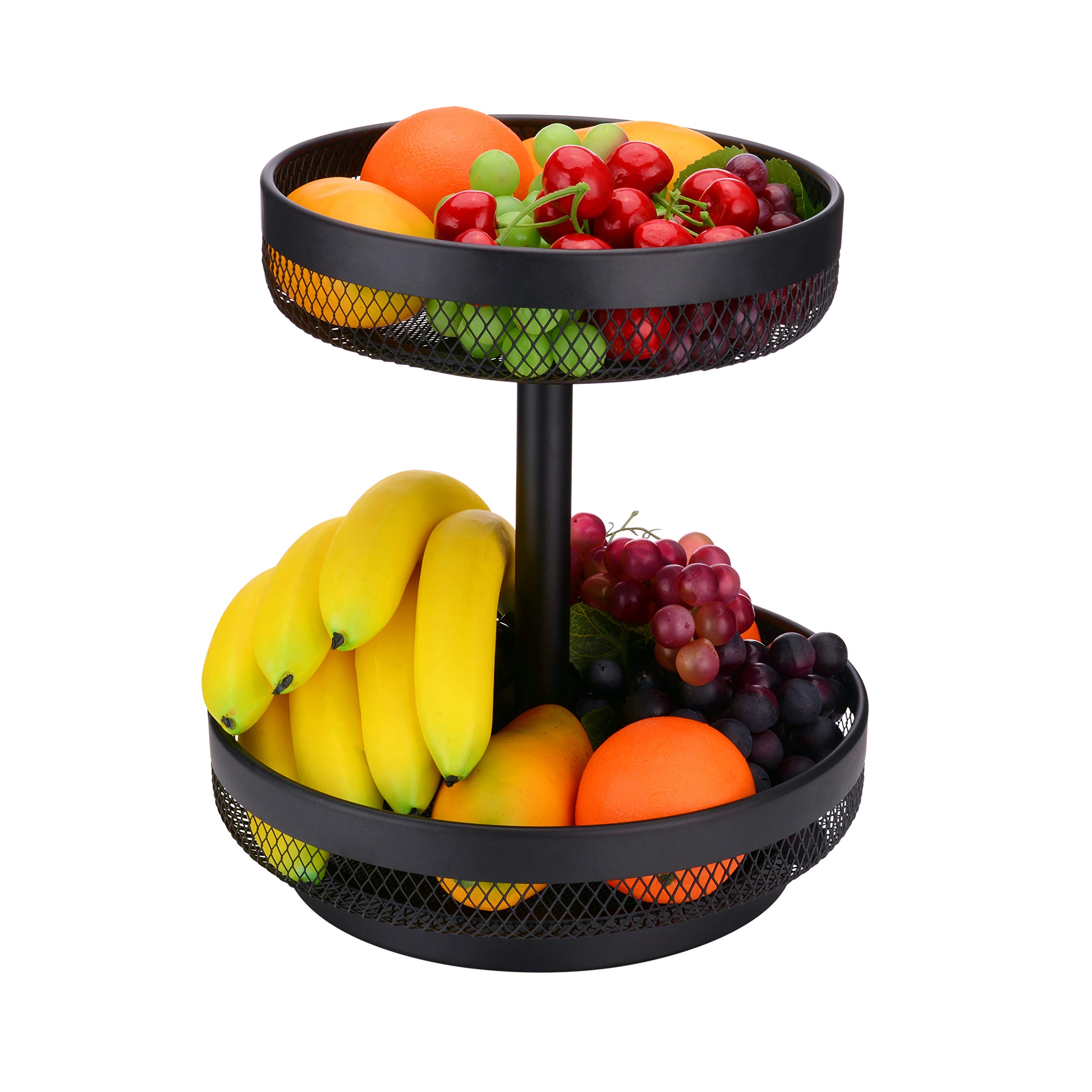IBERG 2 Tier Mesh Fruit Basket - Stackable Fruit Bowl Stand for Kitchen Countertop, Organize Fruits Vegetables Bread Snacks - Perfect for Pantry, Dining Table, Picnic & Party Serving (Black)