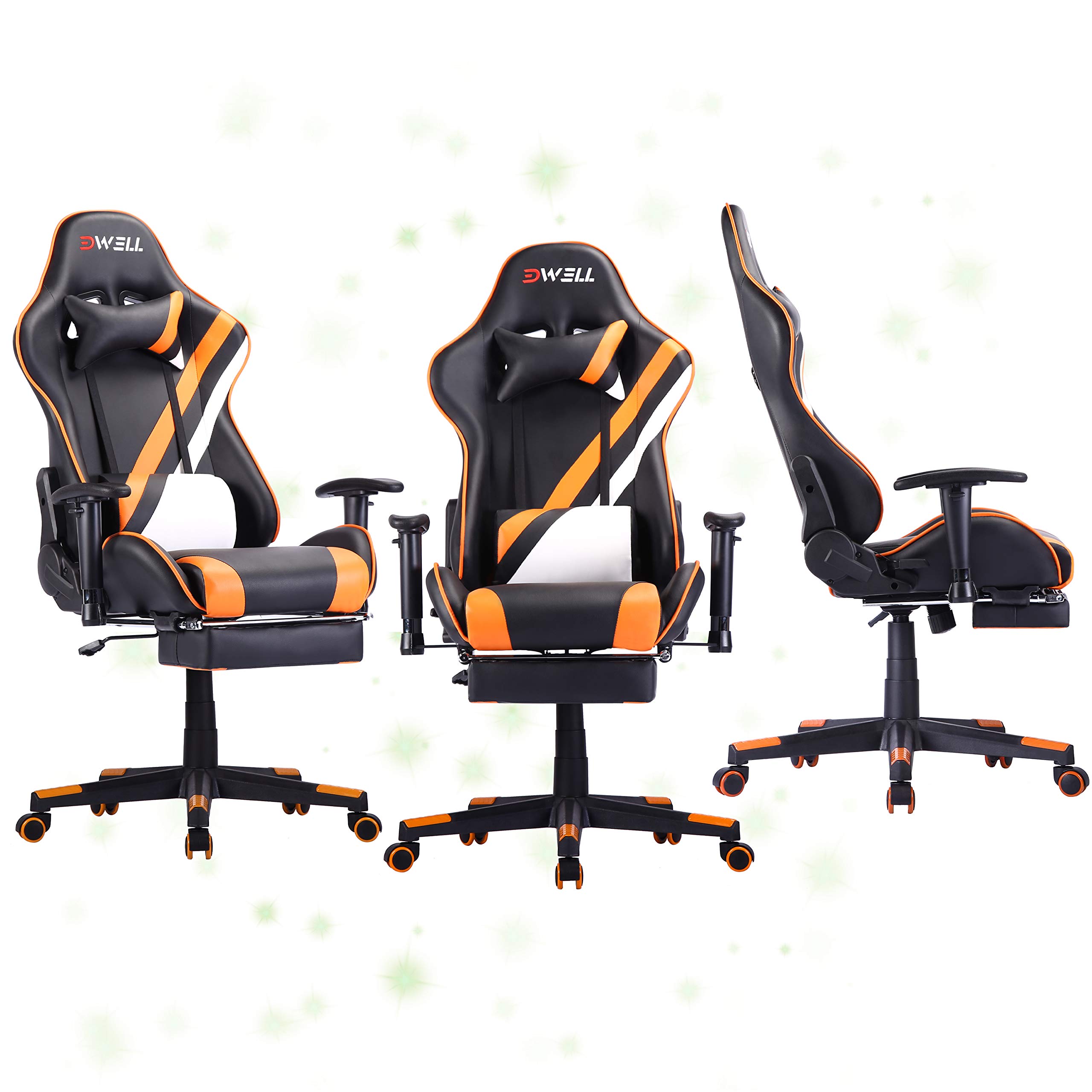 EDWELL Ergonomic Gaming Chair - High Back PU Leather Office Chair with Adjustable Headrest, Lumbar Support & Footrest for Adults - Orange Computer Desk Chair for Gaming, Work & Home Office