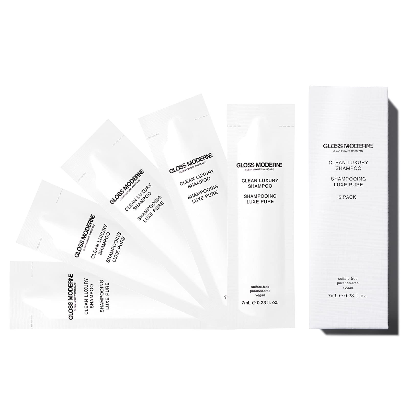 GLOSS MODERNE Luxury Travel Shampoo 5-Pack - Repairing Hair Treatment for Damaged & Dry Hair - Mediterranean Almond & Coconut Scent with Cognac Notes - Soft, Shiny Hair Care - Perfect for Vacations, Hotels & On-the-Go Haircare