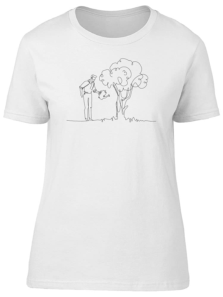 Sketch Tee for Women - Cute Man Watering A Tree Graphic T-Shirt | Casual Everyday Wear & Street Style Outfit