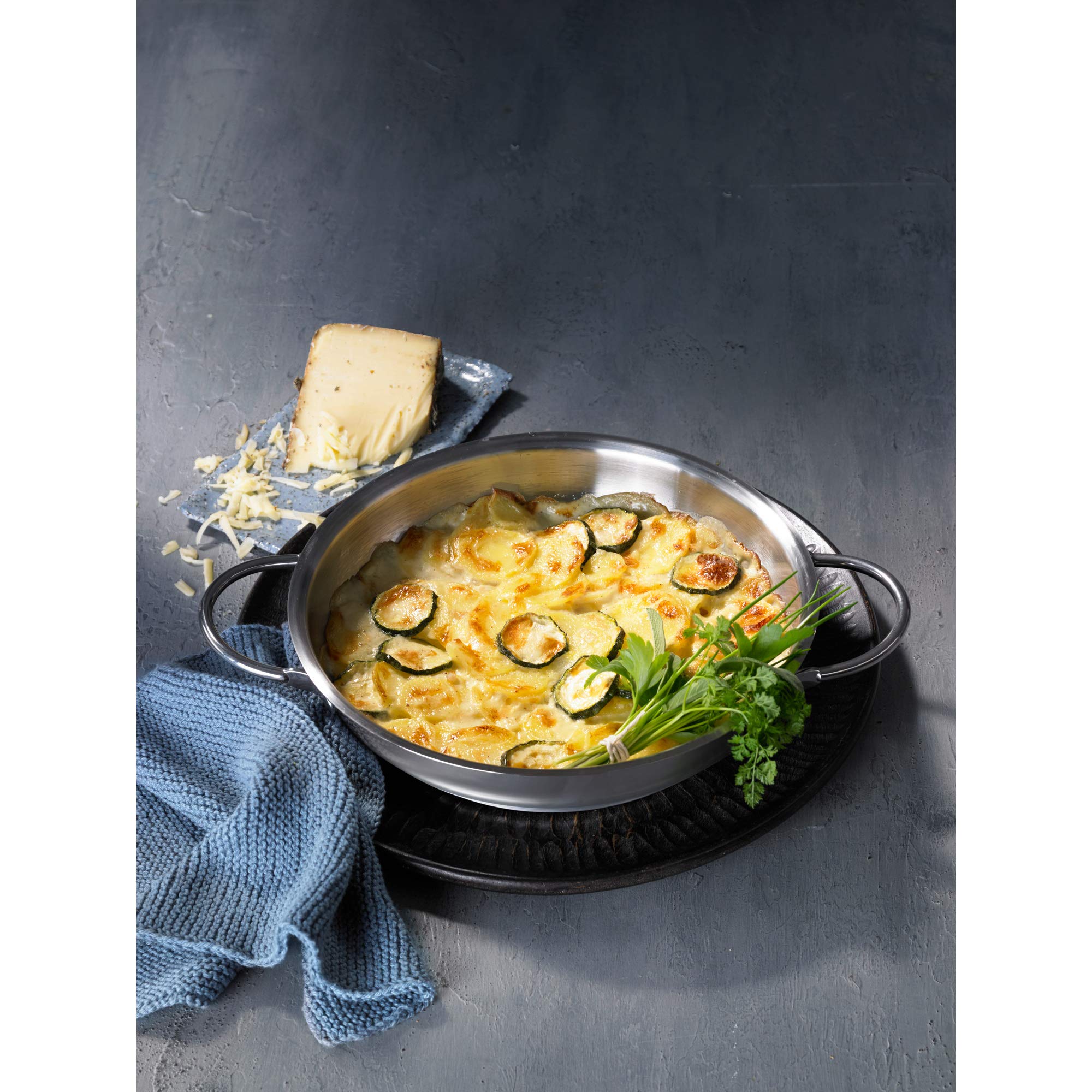 WMF 24cm Uncoated Stainless Steel Serving Pan with Pouring Rim - German-Made Profi Series, Induction Compatible & Dishwasher Safe - Perfect for Cooking, Serving & Entertaining