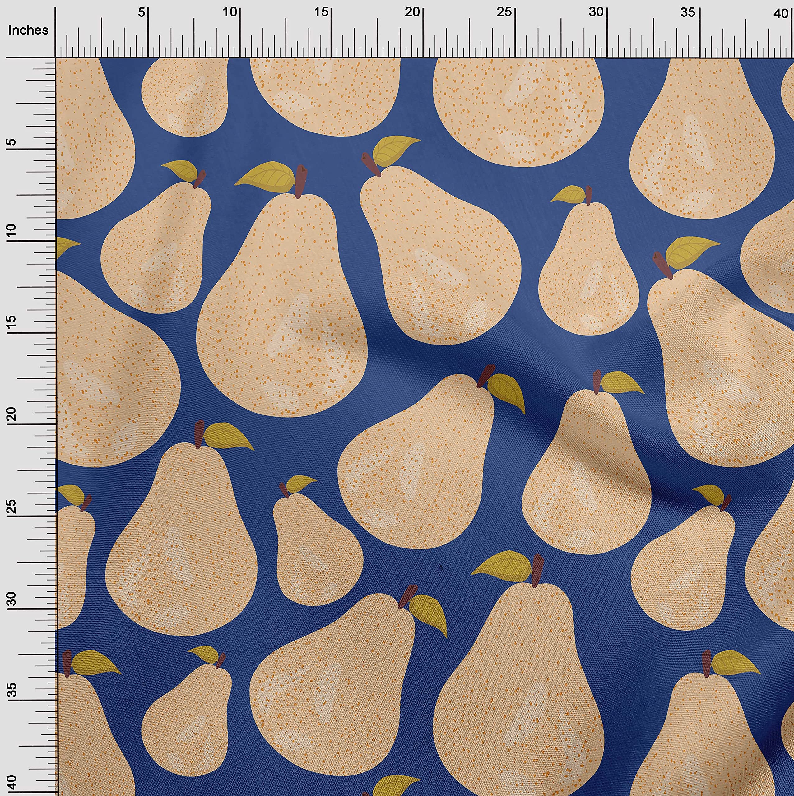 oneOone Georgette Viscose Fabric - Medium Blue Fruit Print - 42 Inch Wide by The Yard - DIY Clothing & Sewing Supplies for Dresses, Scarves & Home Decor