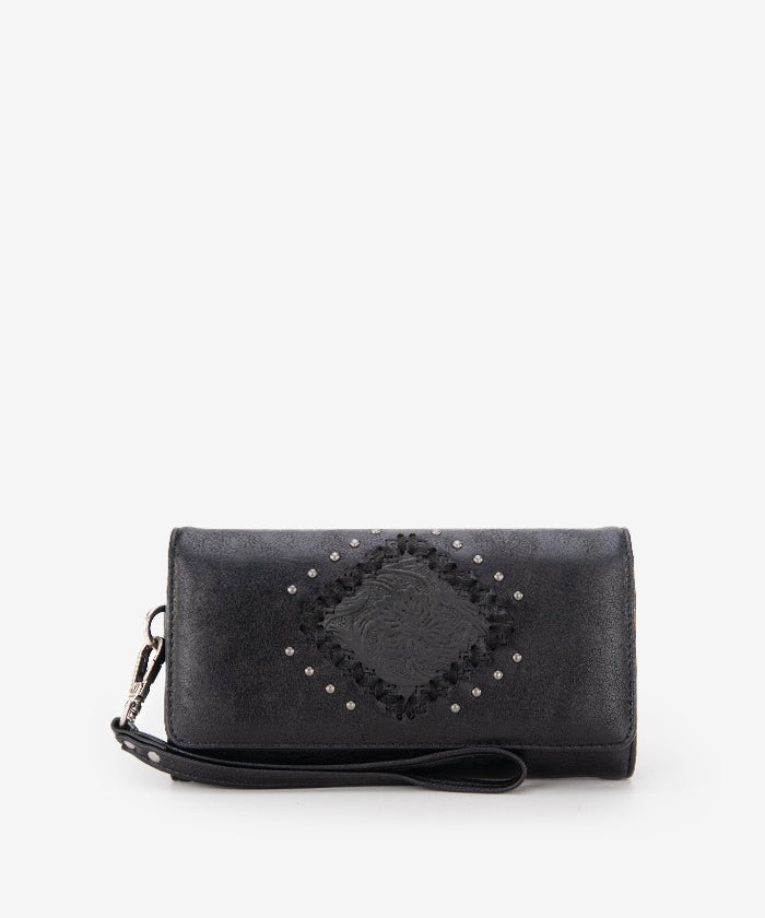 Montana West Genuine Leather Tooled Studded Wristlet Clutch Purse for Women - Perfect for Parties, Weddings & Evening Events