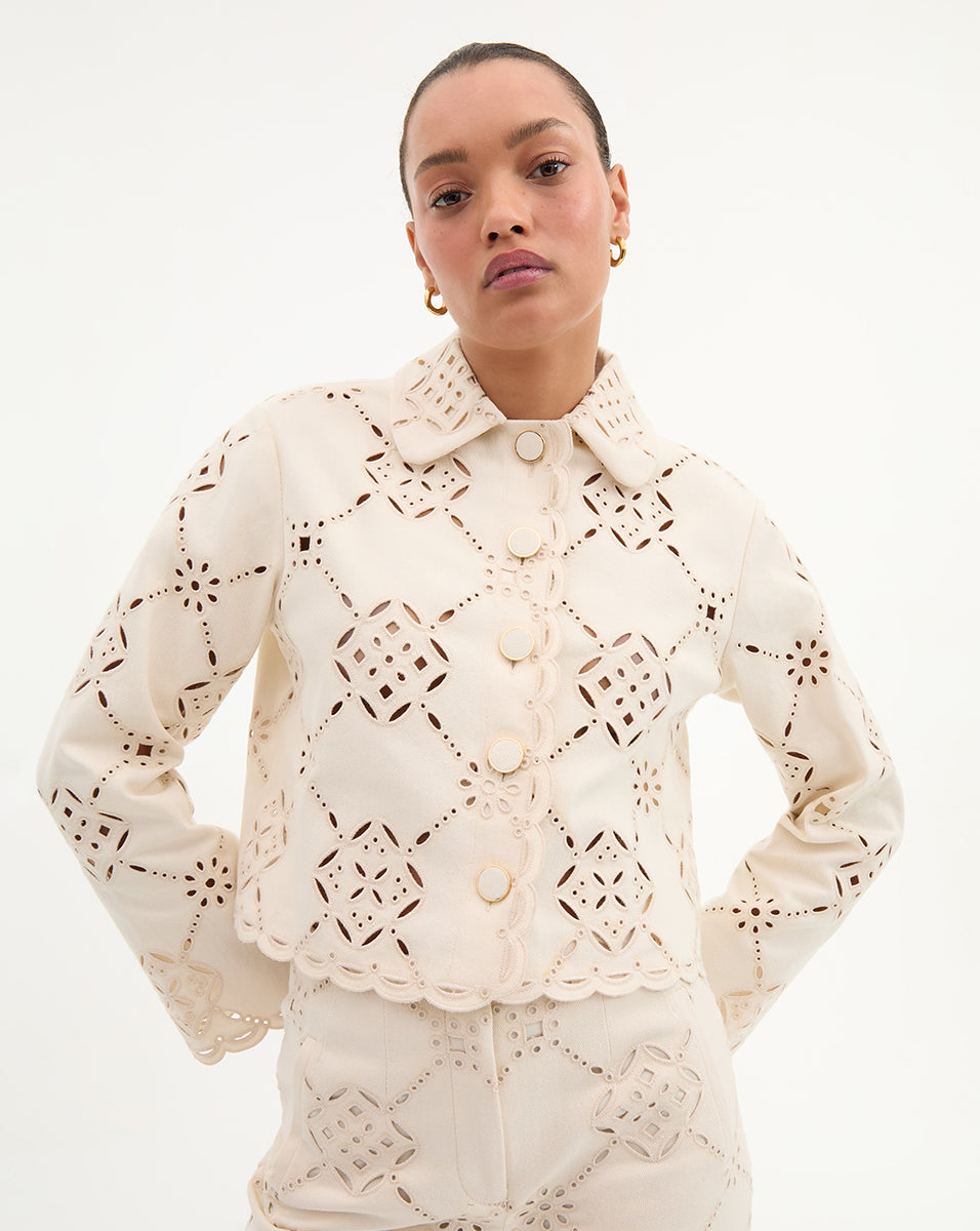 Adelaide Eyelet Jacket for Women - Stylish Lace-Up Denim Jacket with Button Front & Long Sleeves | Perfect for Spring, Fall & Casual Outfits