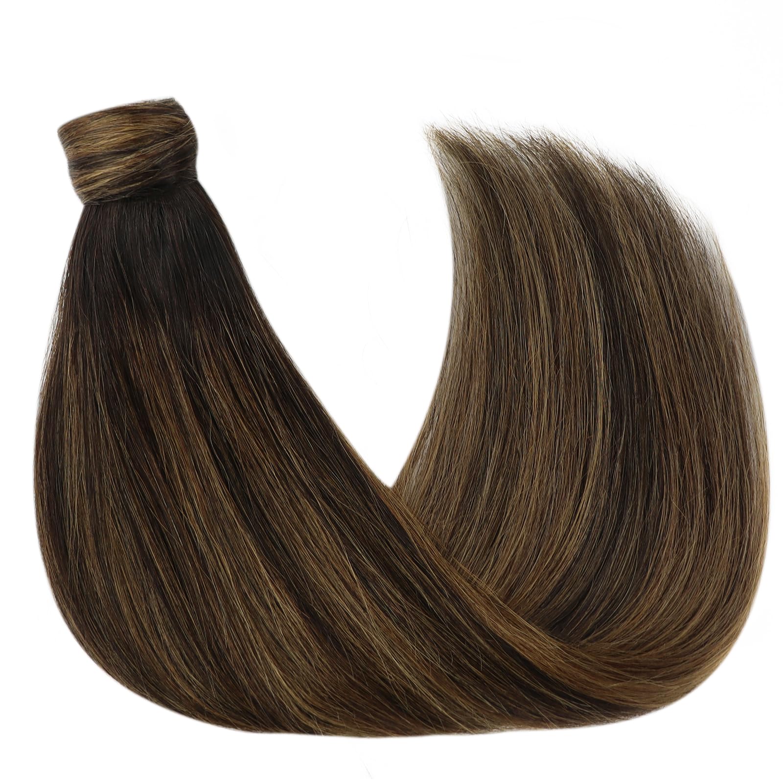Ve Sunny 22inch Long Ponytail Hair Extensions - 100% Real Human Hair in Dark Brown Ombre & Medium Brown Shades - Comfortable Clip-in Ponytail for Women (80g) | Perfect for Parties, Weddings & Everyday Styling