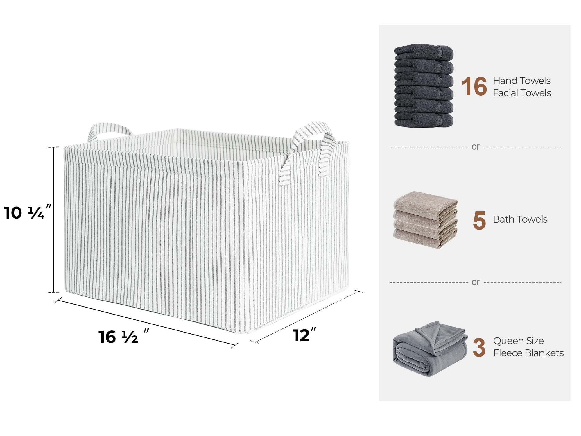 StorageWorks 2-Pack Large Fabric Storage Bins with Metal Frame & Handles - Gray & White Striped Closet Organizers for Shelves, Home & Office Organization | Perfect for Bedroom, Closet & Pantry Storage