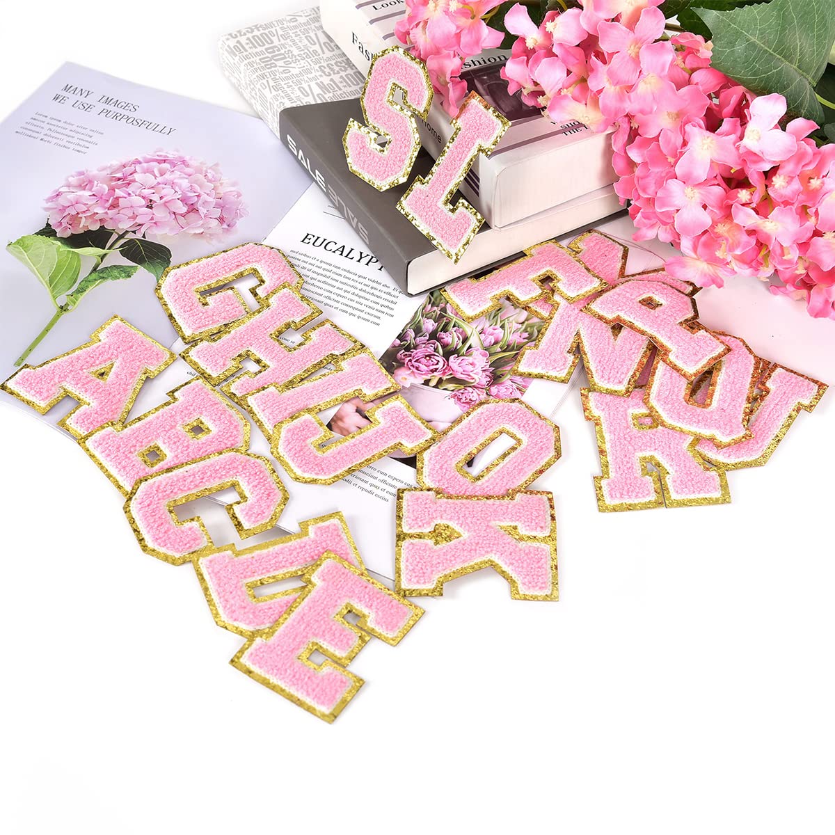 Custom Iron On Letters & Glitter Patches for Clothing - 6Pieces Pink Letter Stickers (3.14inch Height) for Jackets, Hats & DIY Crafts - Perfect for Personalizing Denim, Backpacks & Gifts