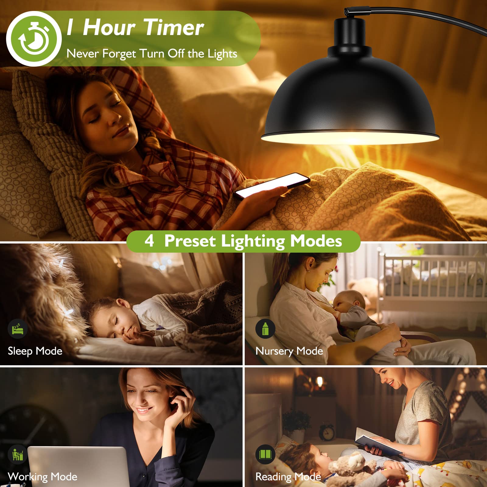 Modern Black Arc Floor Lamp with Remote Control - Stepless Dimmable Standing Lamp with Hanging Dome Shade for Living Room & Bedroom - Over Couch Arched Reading Light (Bulb Included) | Perfect for Cozy Reading Nooks, Sofa Lighting & Bedside Illumination