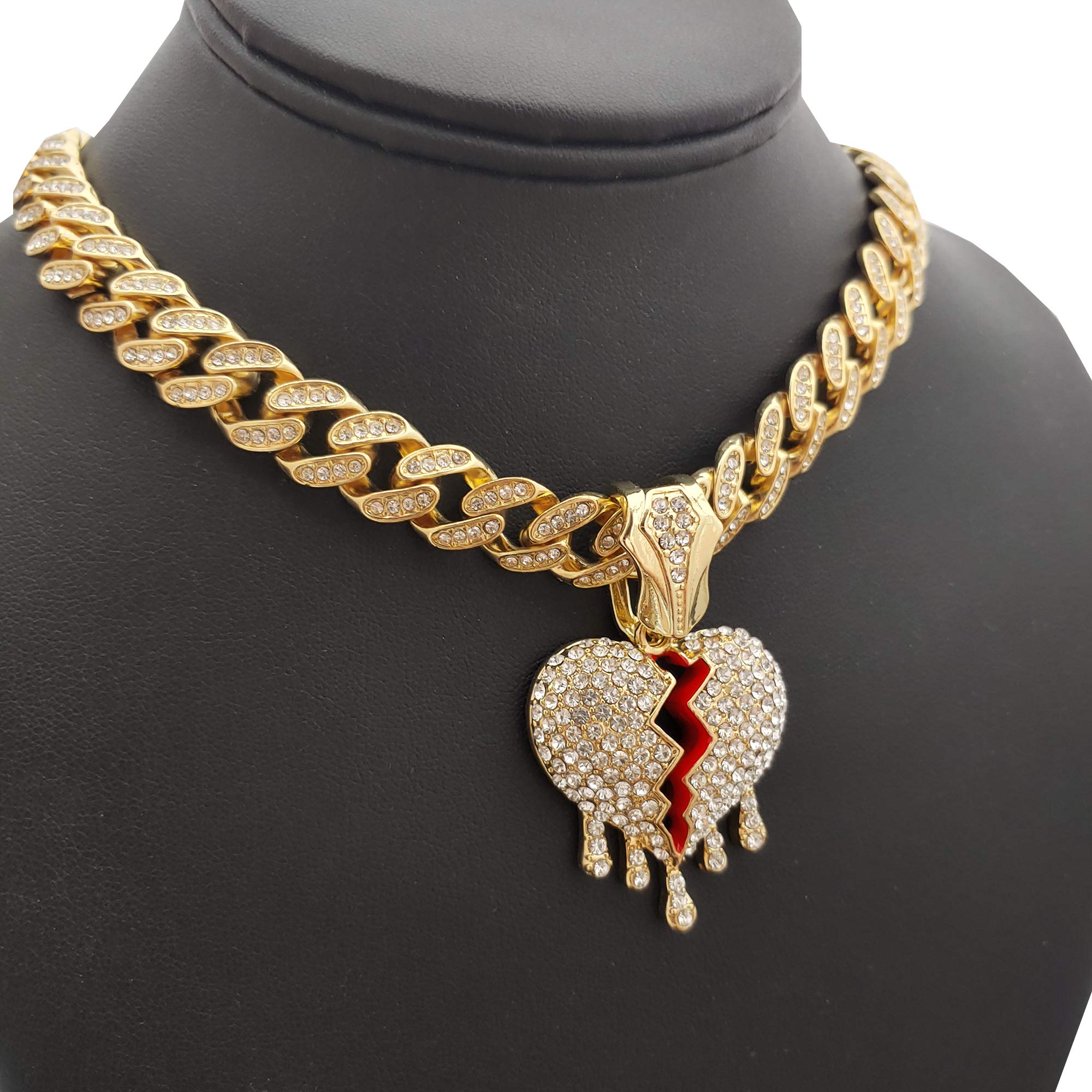 Hip Hop Drip Broken Heart Pendant with 12mm 18